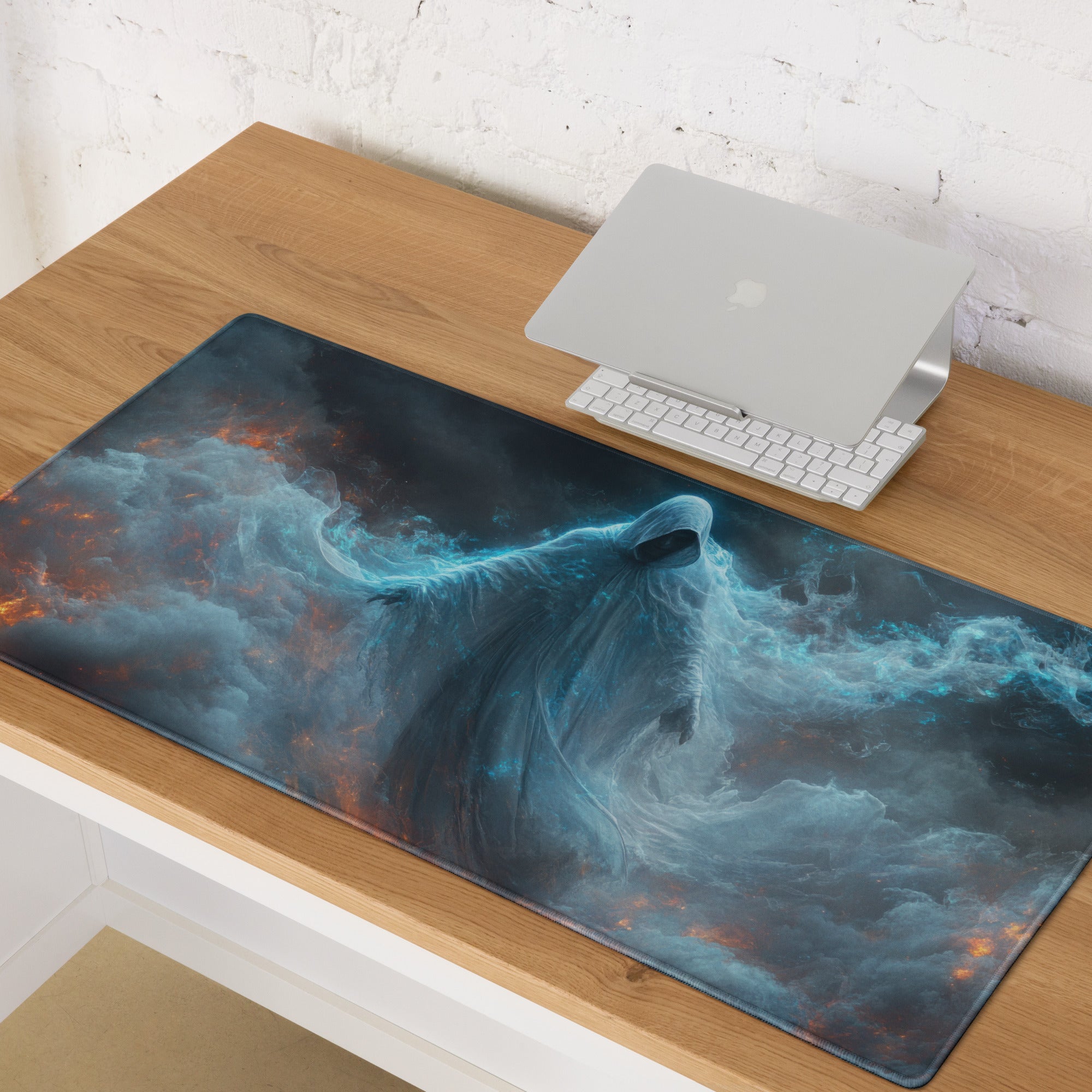 Gaming Mouse Pad Large Blue Orange Firestorm Theme For Gaming Setup Dark Fantasy Digital Art