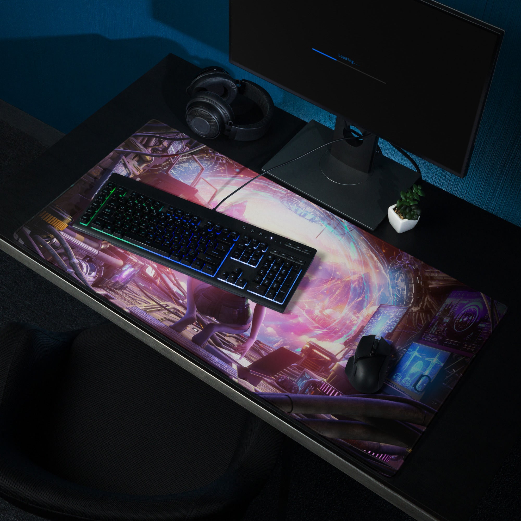 Gaming Mouse Pad Purple Pink Blue For Desk Setup Cyberpunk Style Neon Mood Esports Ready Digital Art