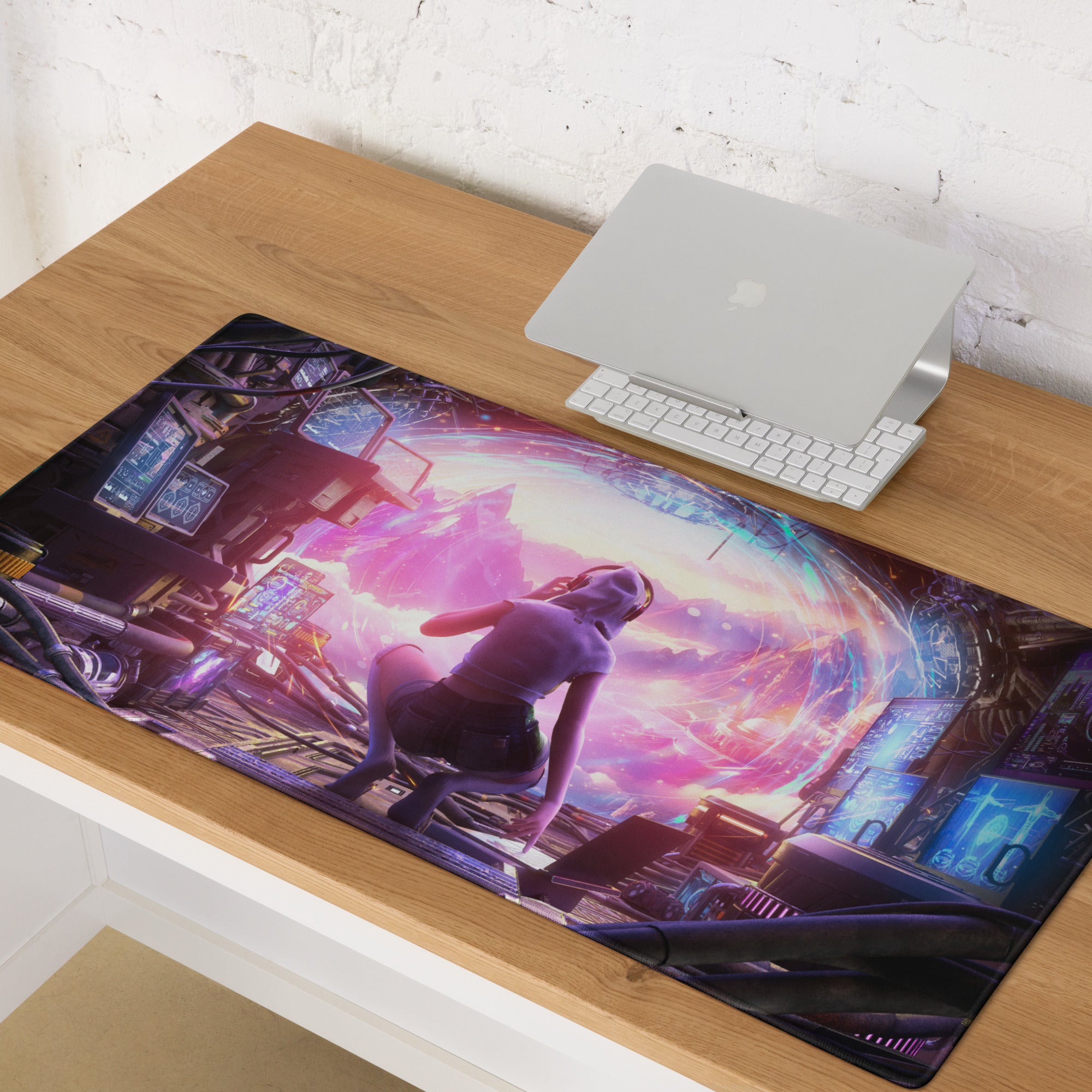 Gaming Mouse Pad Purple Pink Blue For Desk Setup Cyberpunk Style Neon Mood Esports Ready Digital Art