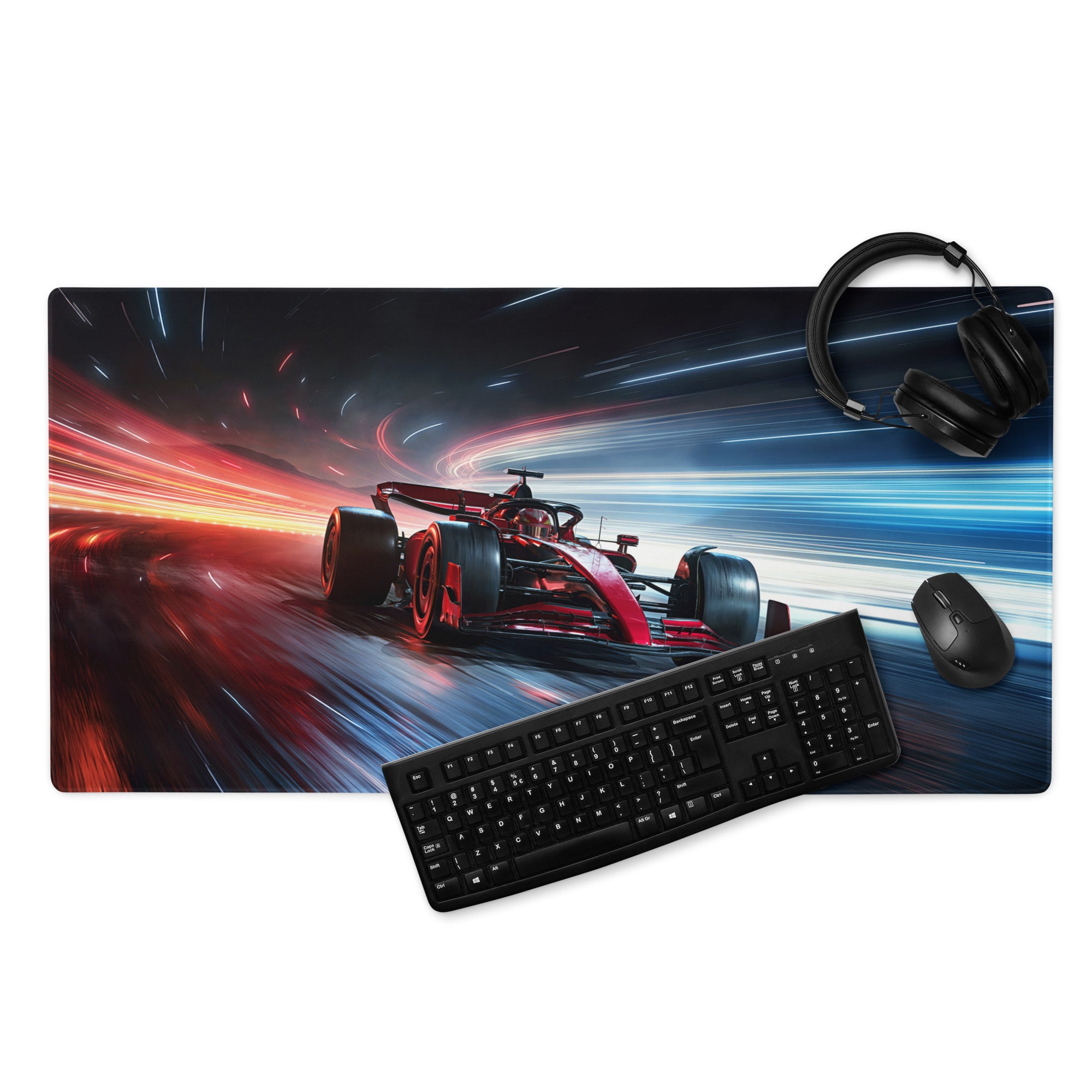 Large Racing Neon Speed Gamer Mouse Pad Red Blue For Desk Setup Modern SciFi Style Non Slip Edge Stitching Digital Art