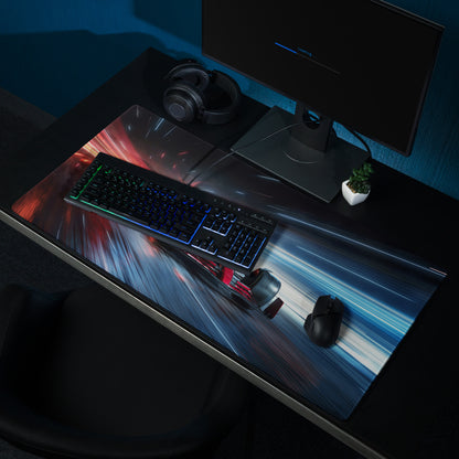 Large Racing Neon Speed Gamer Mouse Pad Red Blue For Desk Setup Modern SciFi Style Non Slip Edge Stitching Digital Art