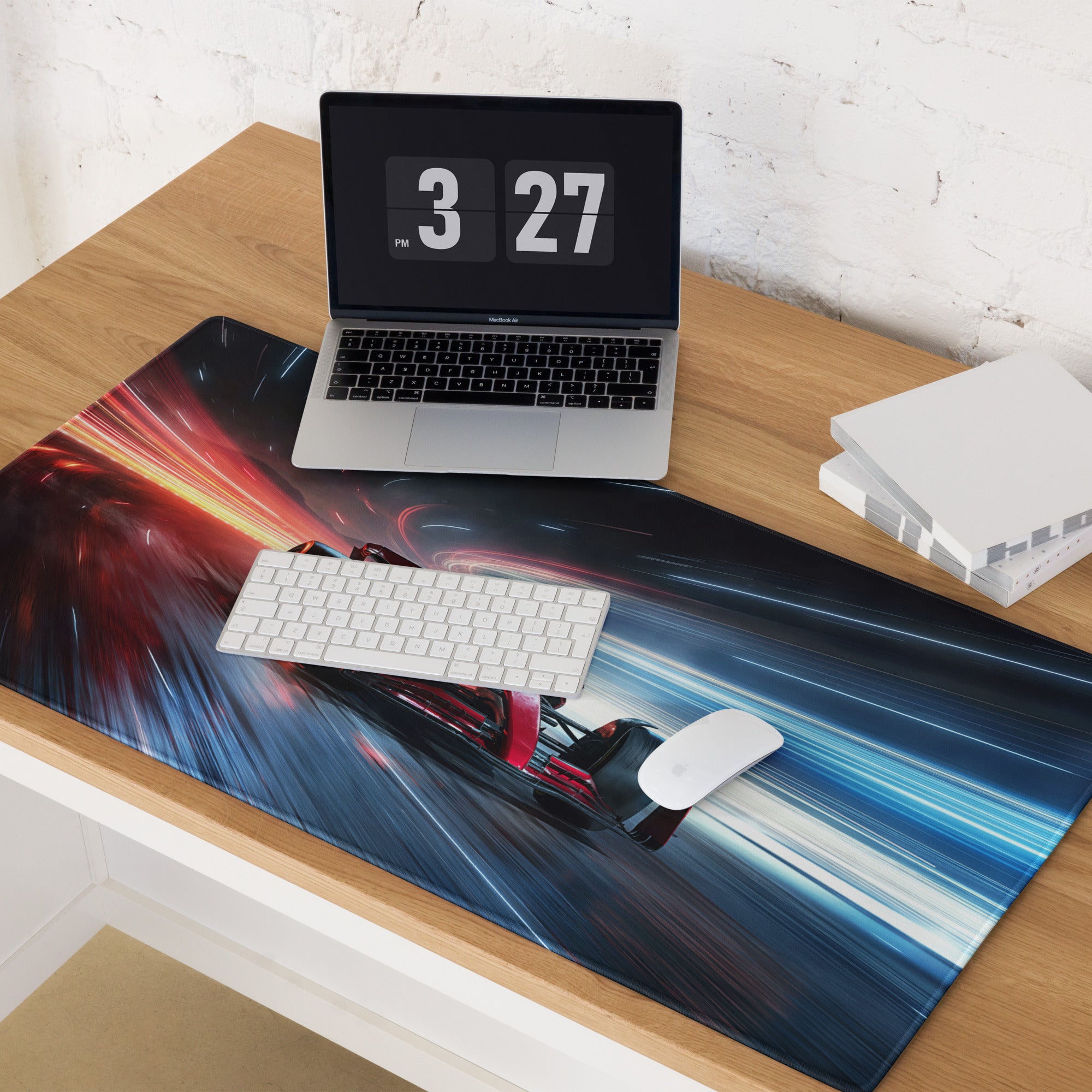 Large Racing Neon Speed Gamer Mouse Pad Red Blue For Desk Setup Modern SciFi Style Non Slip Edge Stitching Digital Art
