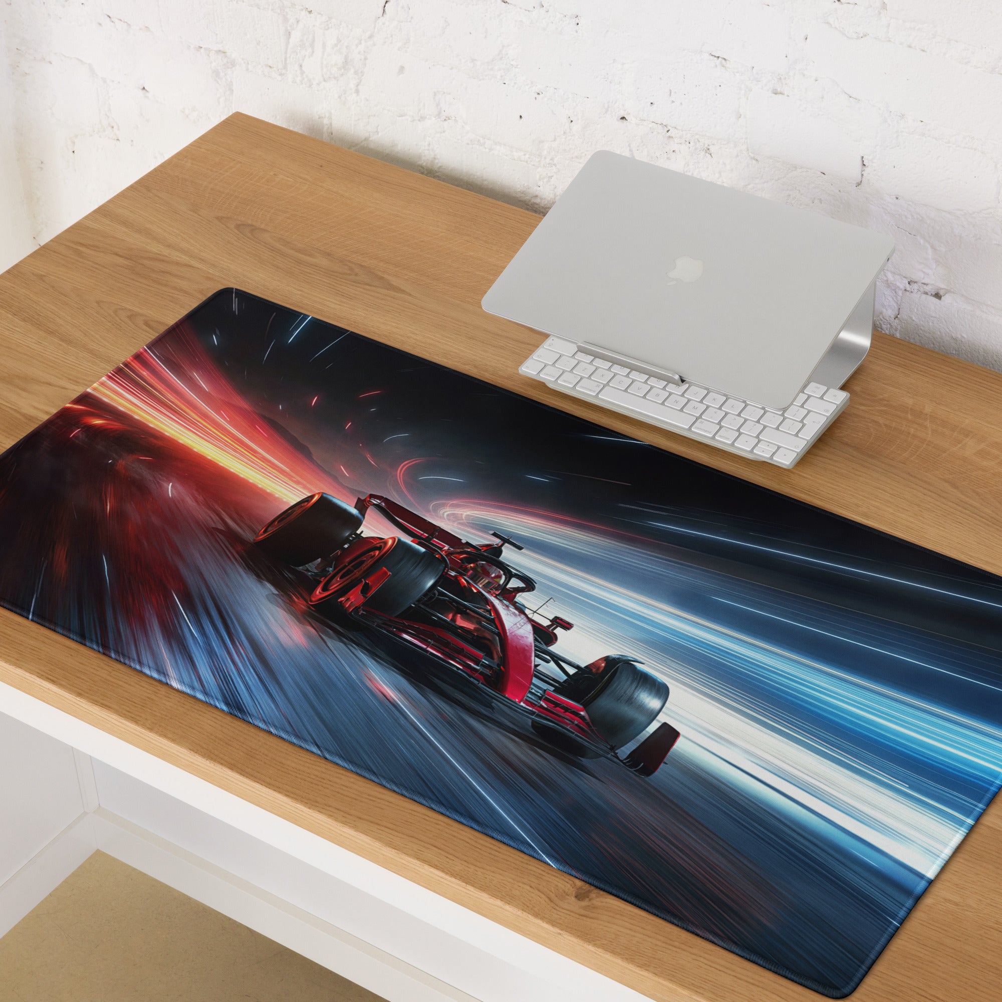 Large Racing Neon Speed Gamer Mouse Pad Red Blue For Desk Setup Modern SciFi Style Non Slip Edge Stitching Digital Art