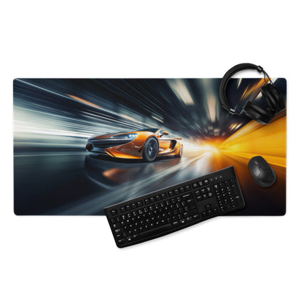 Gamer Mouse Pad Orange Blue Black For Gaming Desk Setup In Futuristic Digital Art Style Dynamic Motion Blur