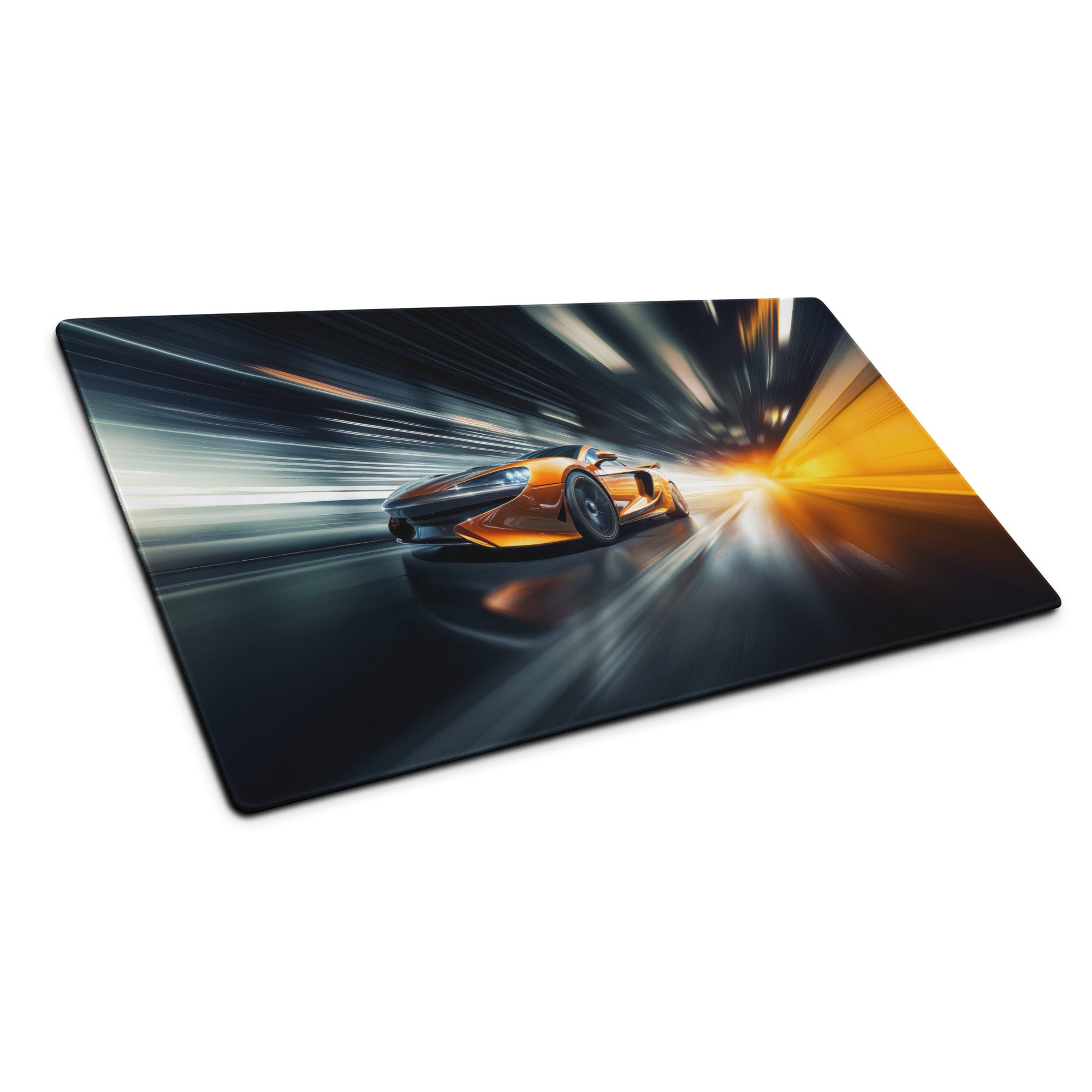 Gamer Mouse Pad Orange Blue Black For Gaming Desk Setup In Futuristic Digital Art Style Dynamic Motion Blur