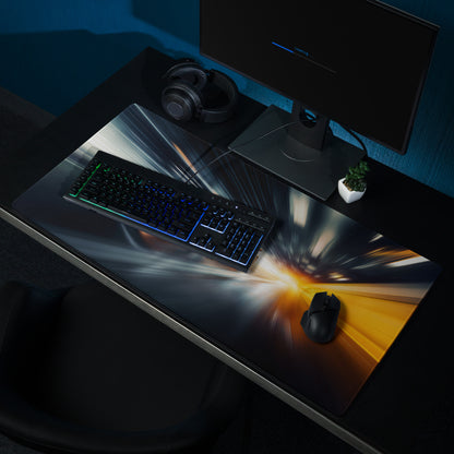 Gamer Mouse Pad Orange Blue Black For Gaming Desk Setup In Futuristic Digital Art Style Dynamic Motion Blur