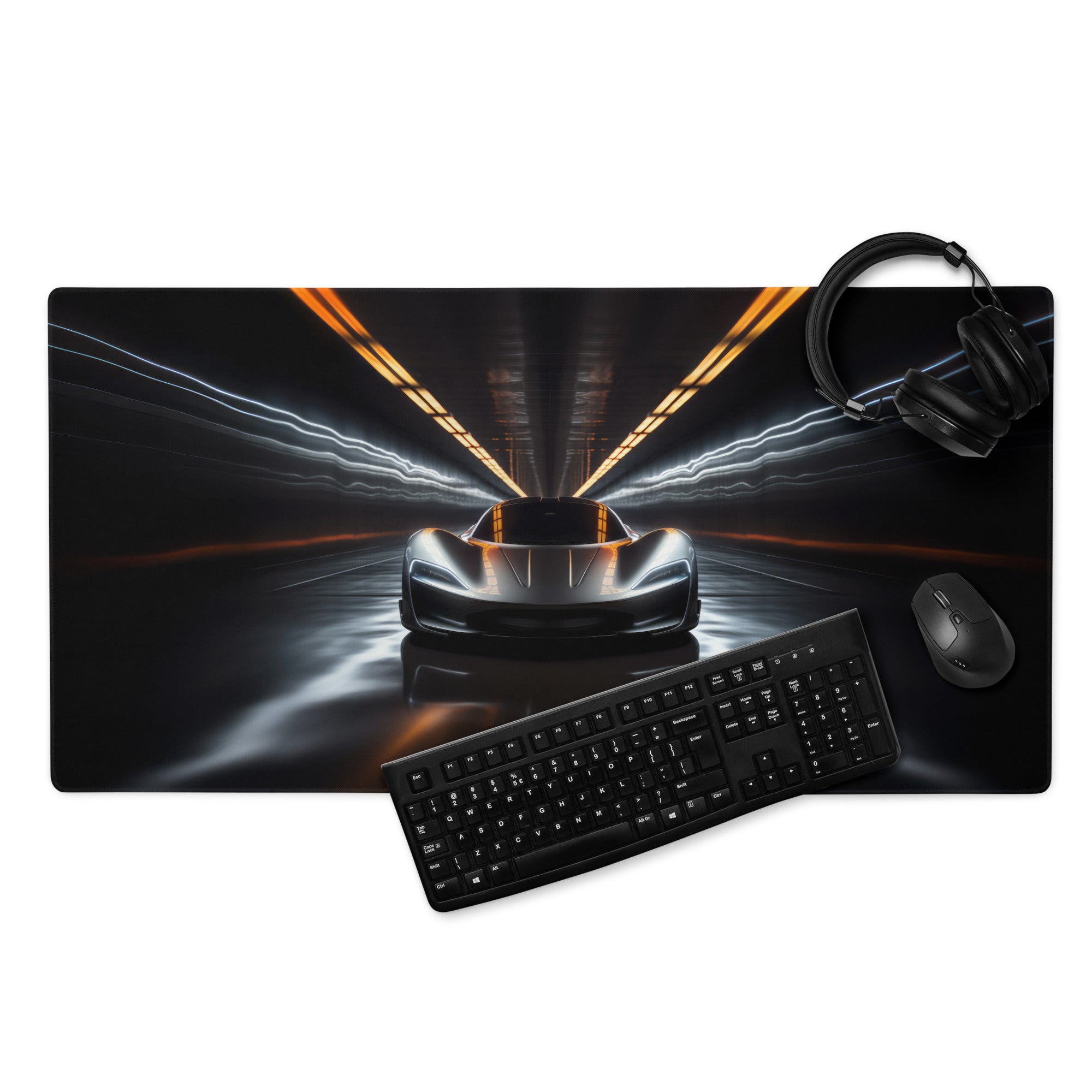 Gaming Mouse Pad Black Neon Orange Blue Car Racing Theme For Gaming Desk And Dynamic Futuristic Neon Artwork