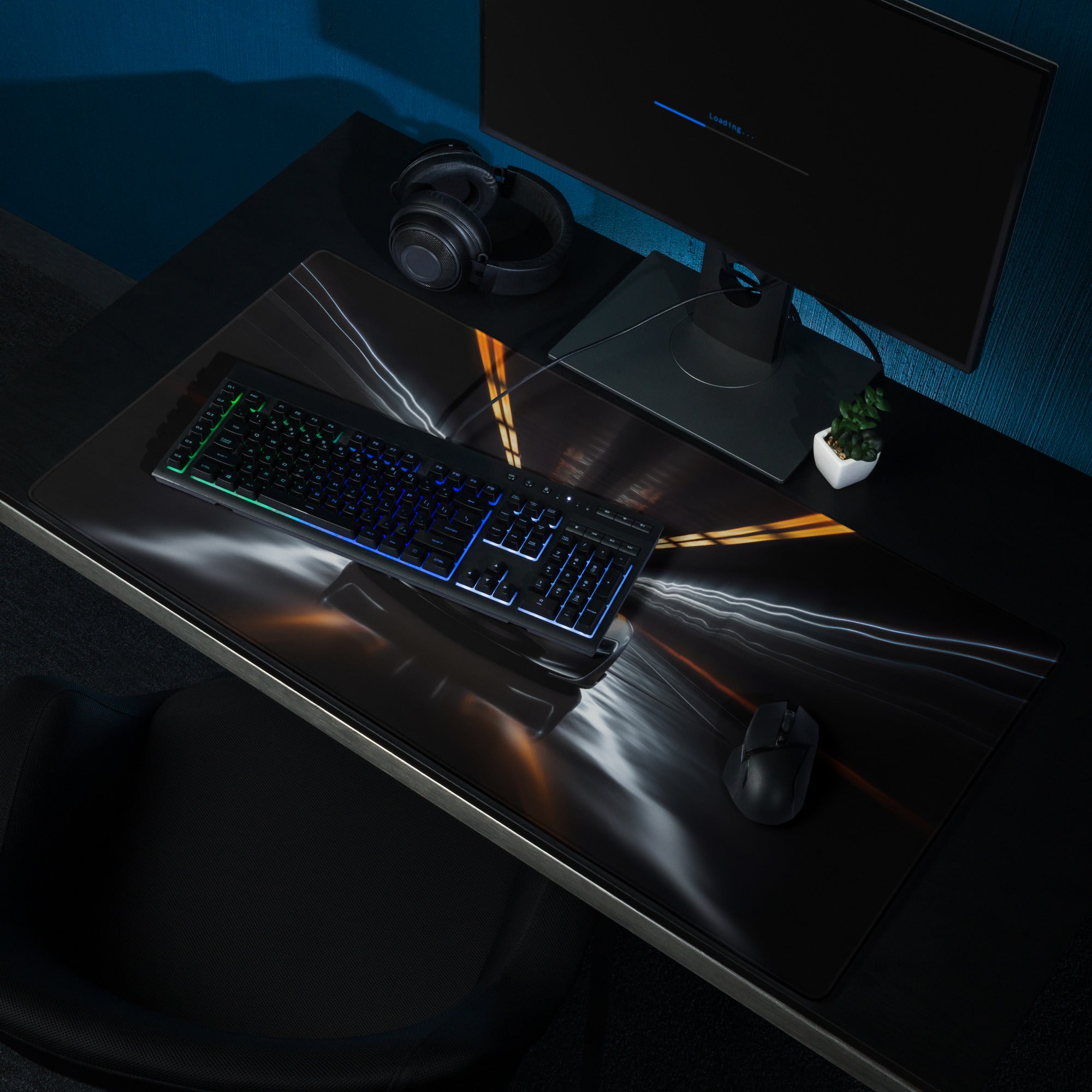 Gaming Mouse Pad Black Neon Orange Blue Car Racing Theme For Gaming Desk And Dynamic Futuristic Neon Artwork