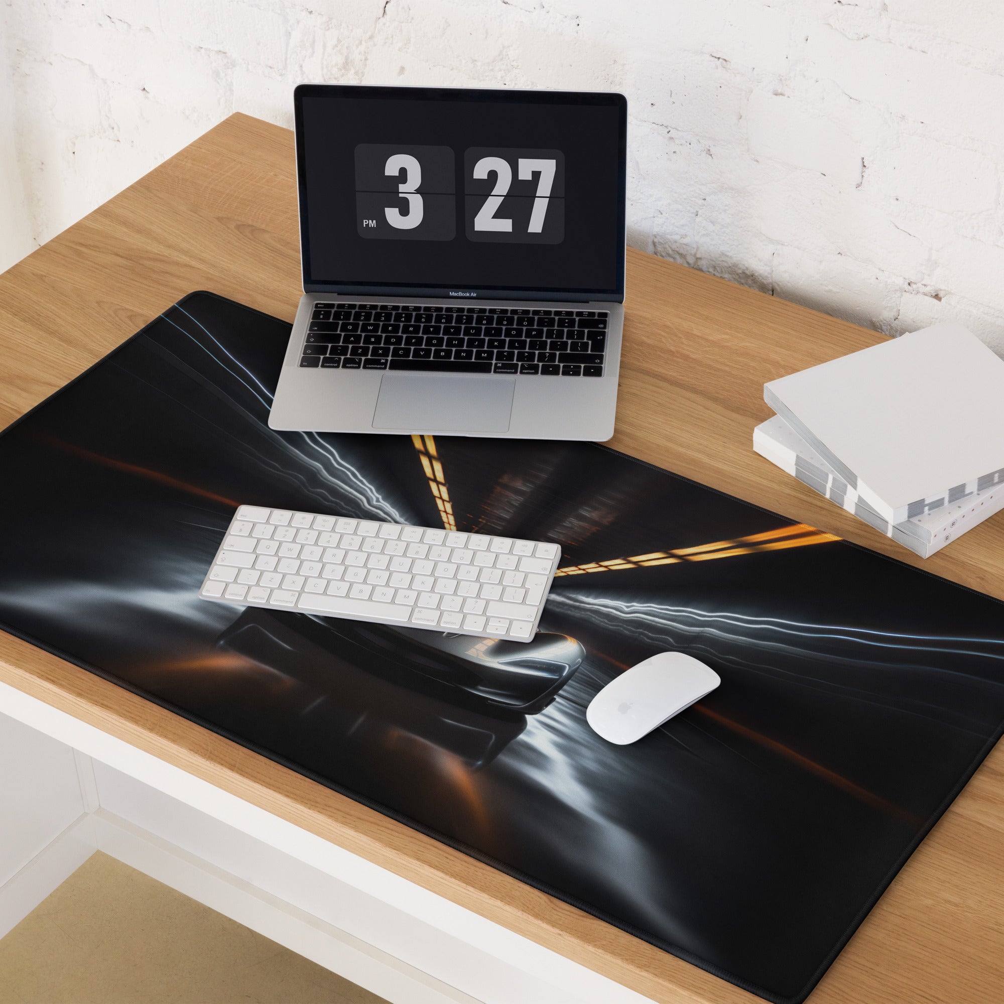Gaming Mouse Pad Black Neon Orange Blue Car Racing Theme For Gaming Desk And Dynamic Futuristic Neon Artwork