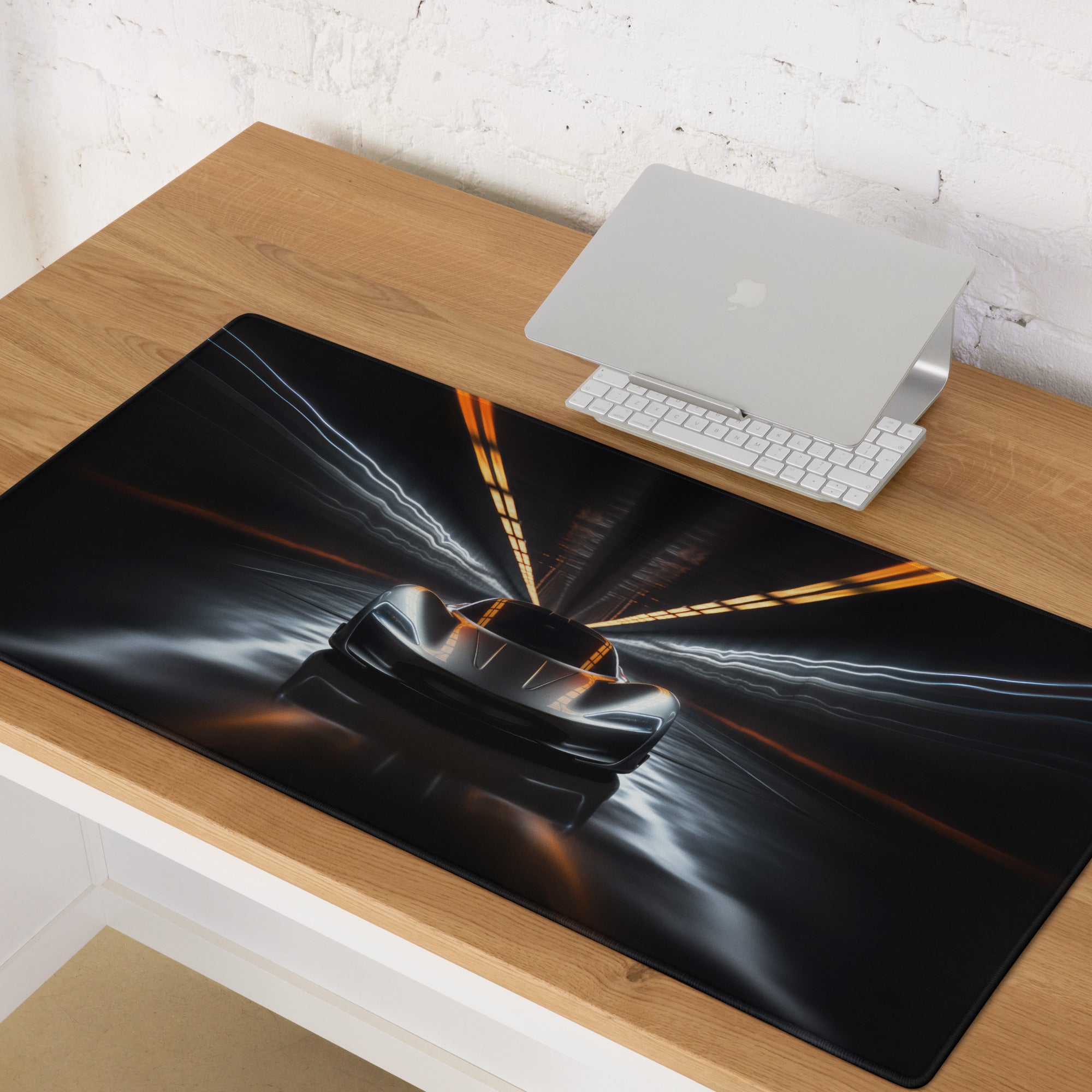 Gaming Mouse Pad Black Neon Orange Blue Car Racing Theme For Gaming Desk And Dynamic Futuristic Neon Artwork