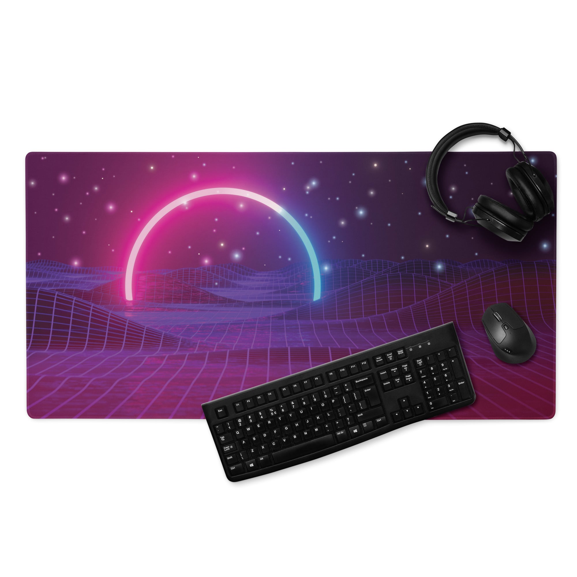 Gaming Mouse Pad Purple Pink Blue Neon Futuristic Desk Setup Immersive Neon Cyberpunk Style Digital Art