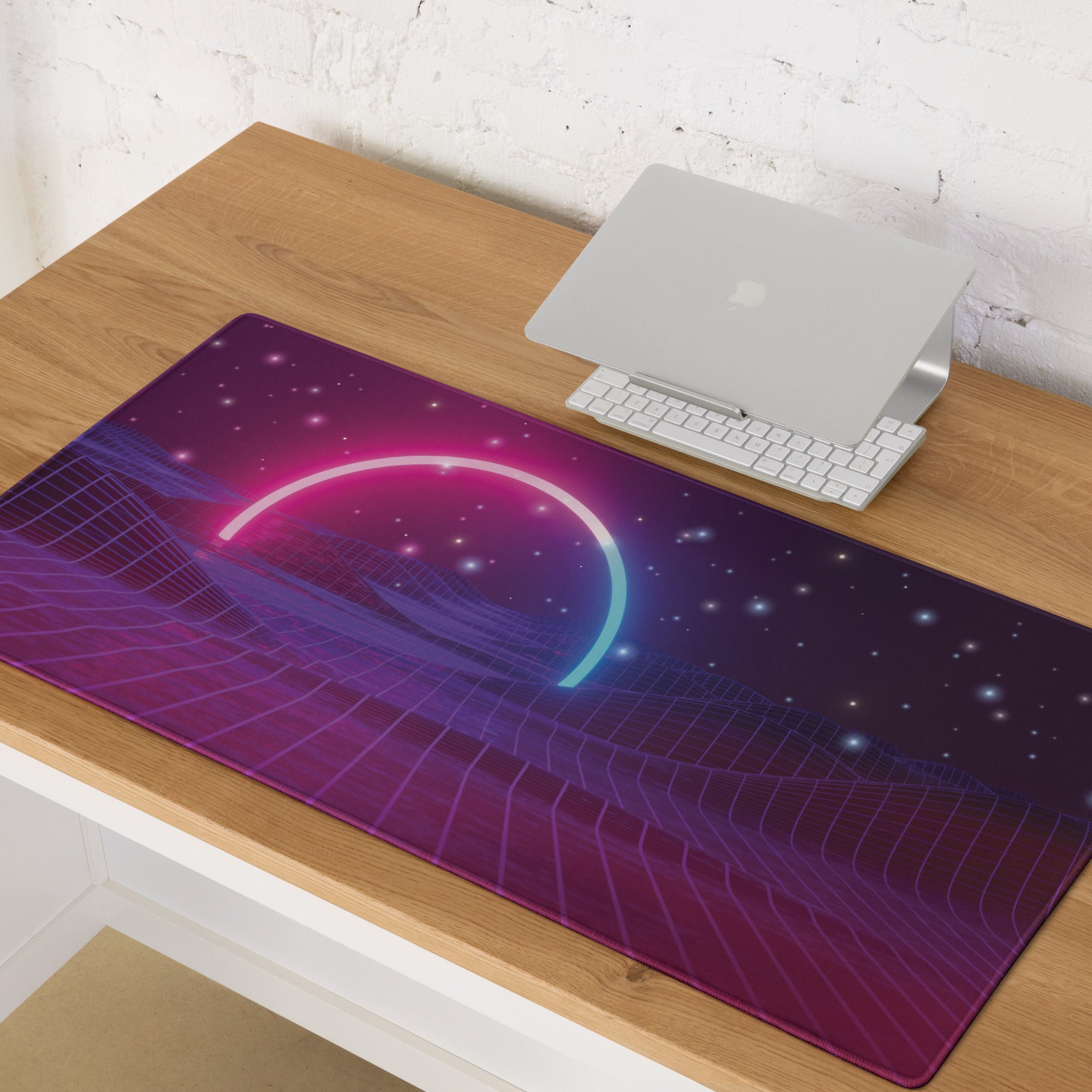 Gaming Mouse Pad Purple Pink Blue Neon Futuristic Desk Setup Immersive Neon Cyberpunk Style Digital Art