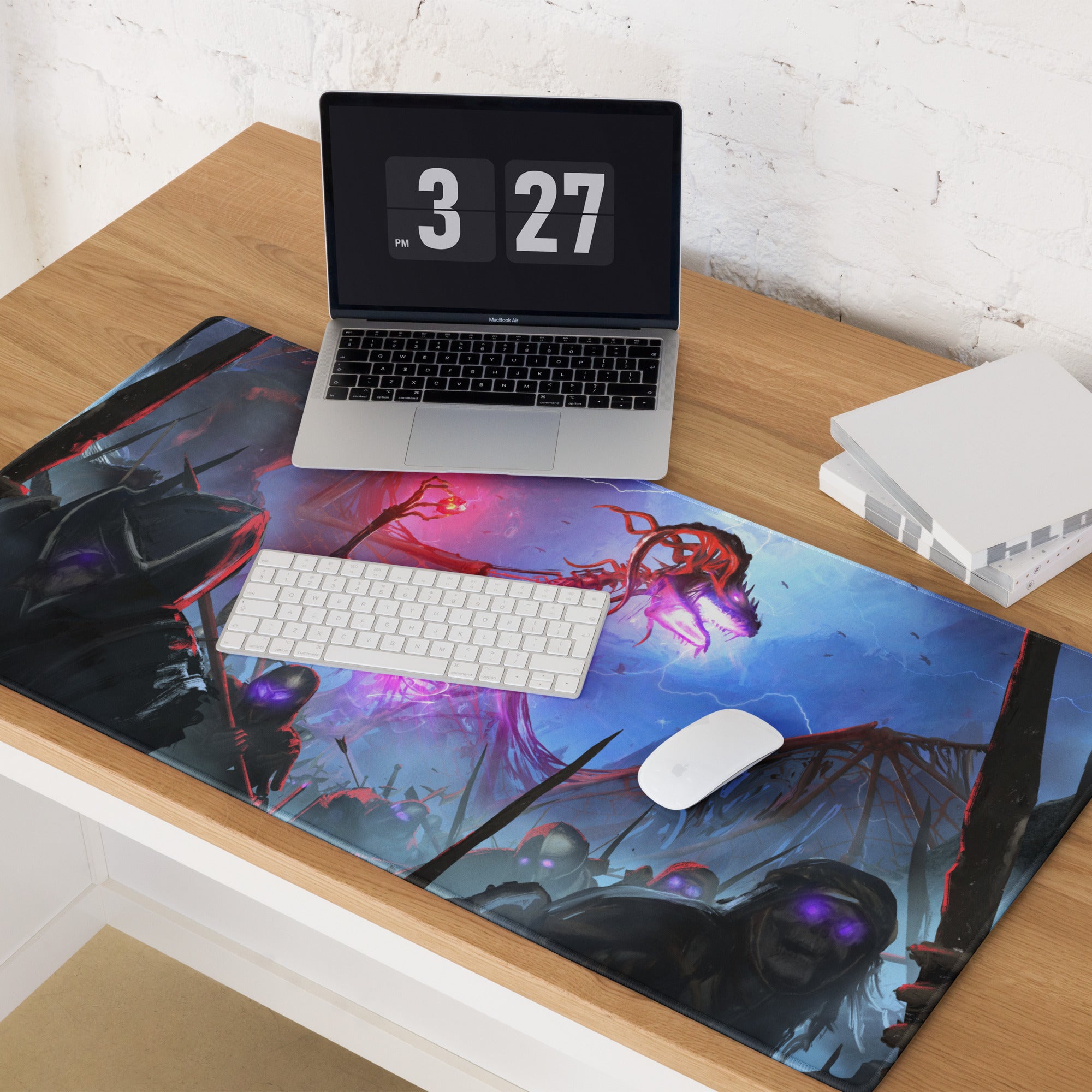 Gaming Mouse Pad Purple Blue Neon For Gaming Desk Setup Epic Fantasy Battle Artwork