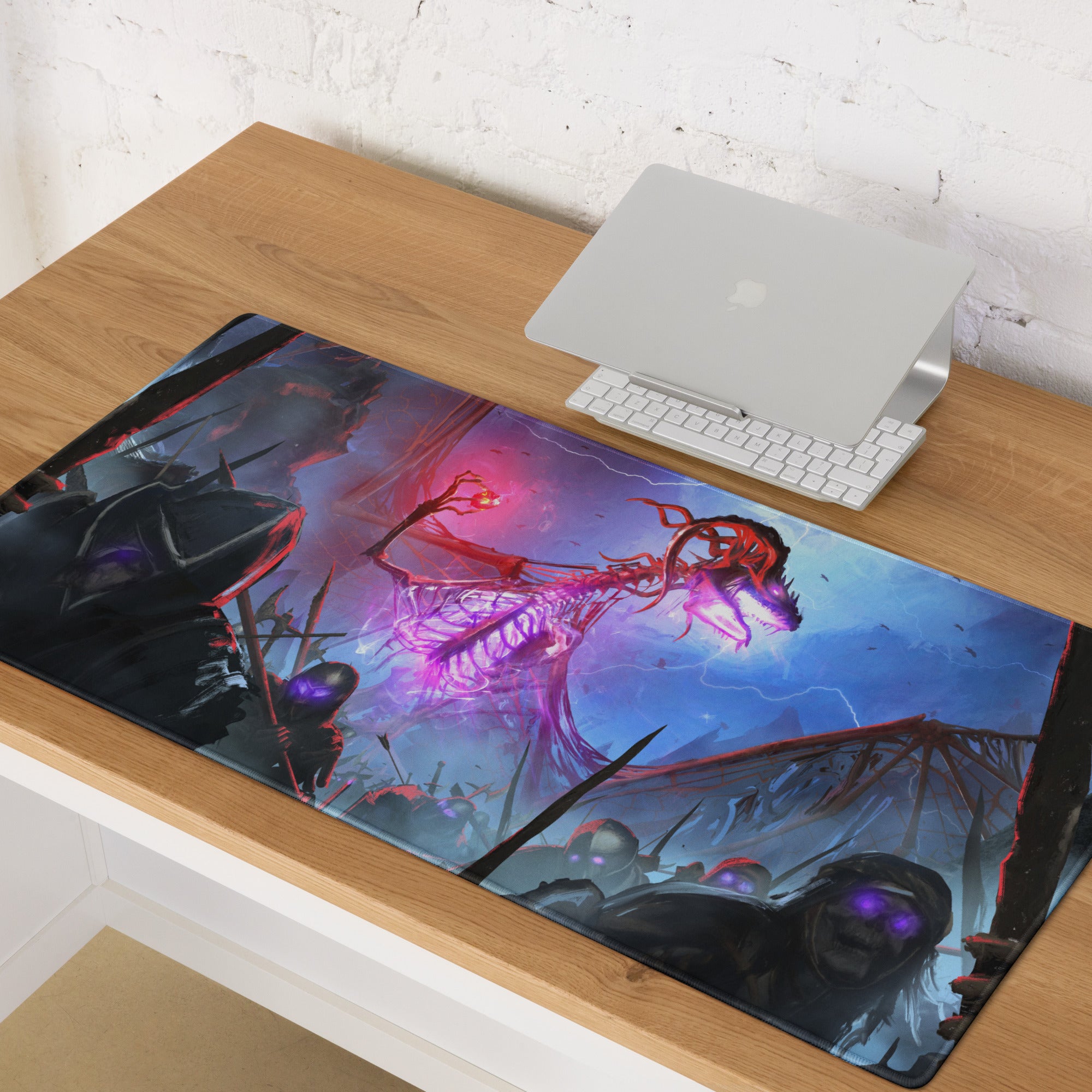 Gaming Mouse Pad Purple Blue Neon For Gaming Desk Setup Epic Fantasy Battle Artwork