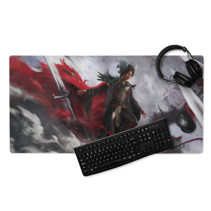 Gaming Mouse Pad Red Black Large For Gaming Setup Epic Fantasy Warrior Art CSGO Dota Inspired Non Slip Desk Mat