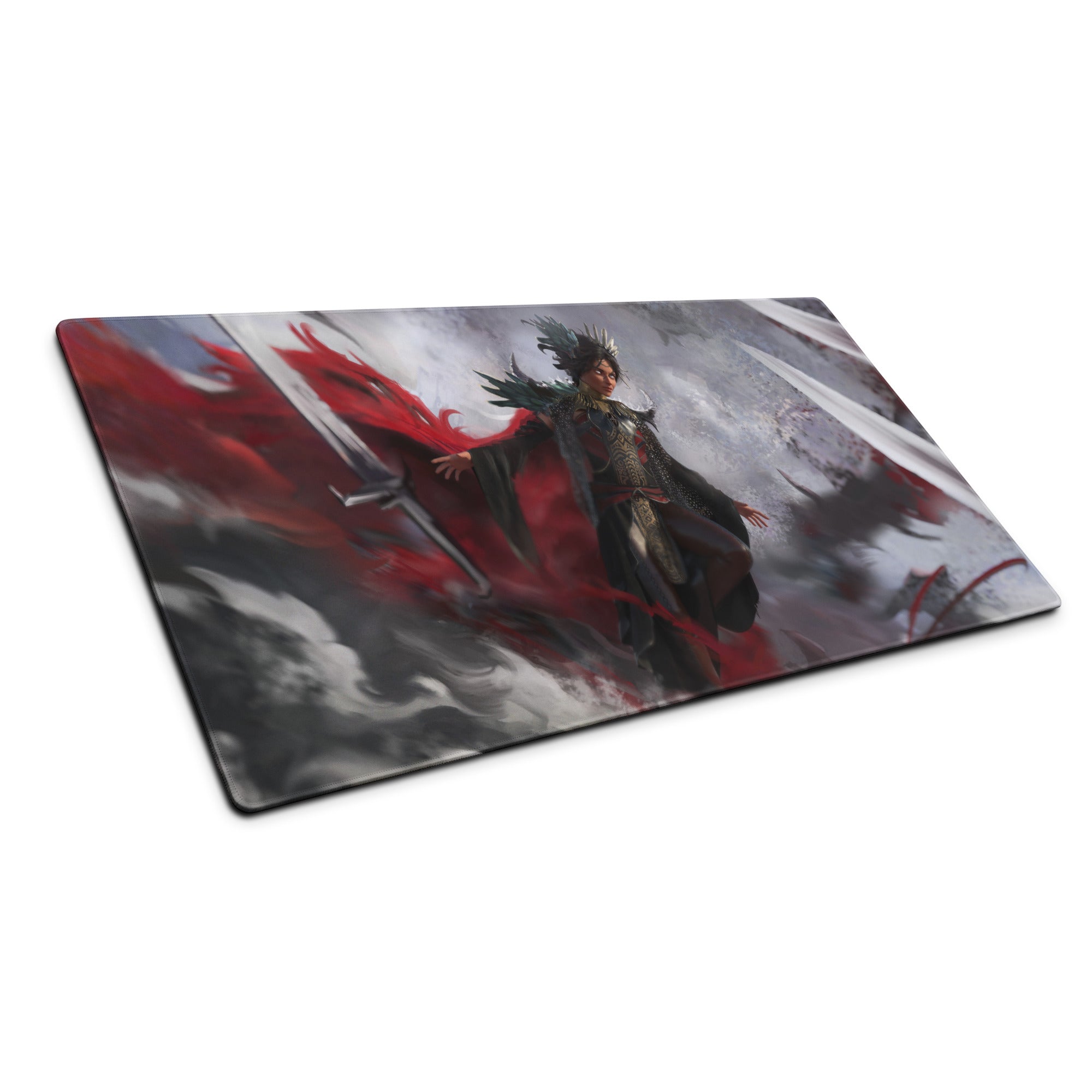 Gaming Mouse Pad Red Black Large For Gaming Setup Epic Fantasy Warrior Art CSGO Dota Inspired Non Slip Desk Mat