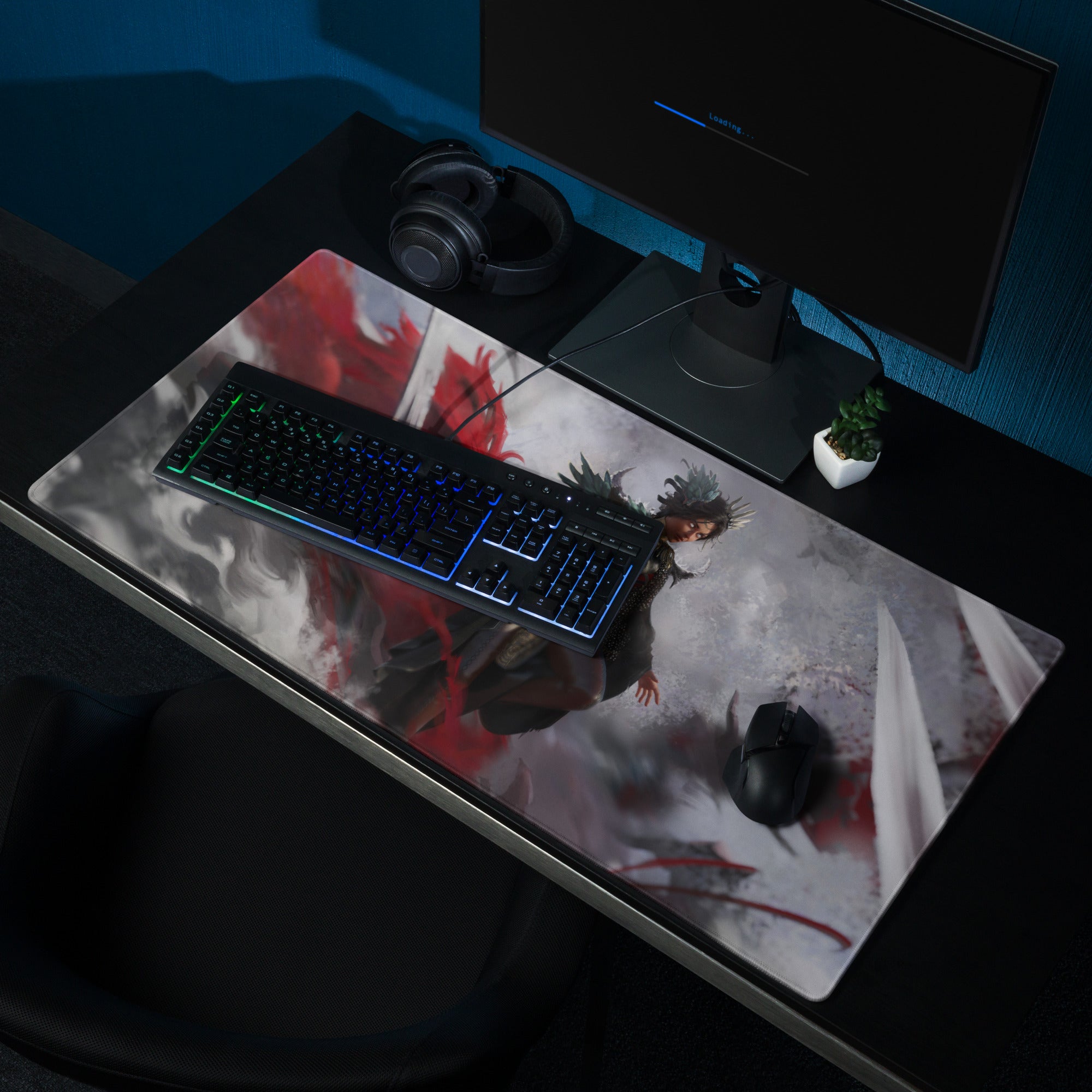 Gaming Mouse Pad Red Black Large For Gaming Setup Epic Fantasy Warrior Art CSGO Dota Inspired Non Slip Desk Mat