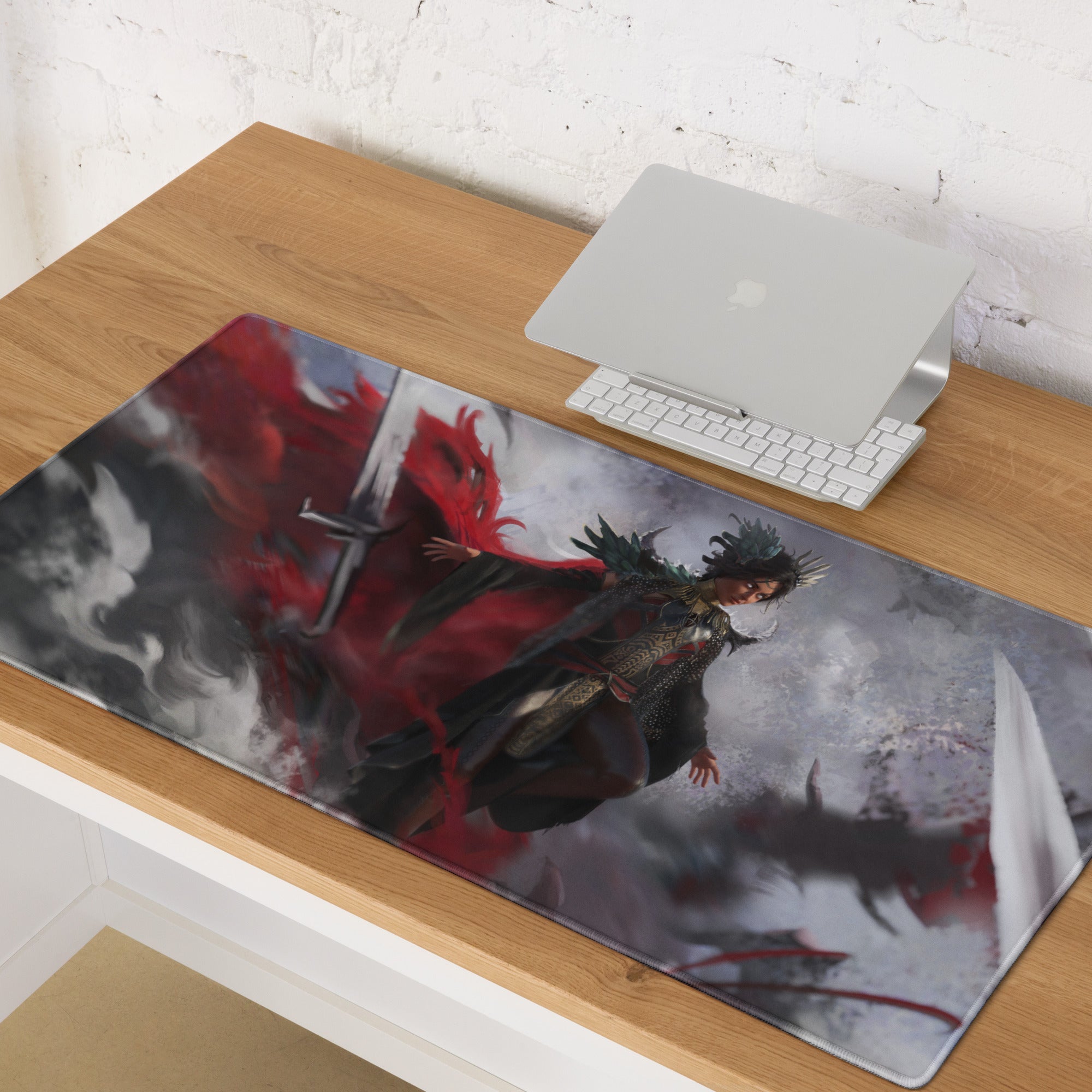 Gaming Mouse Pad Red Black Large For Gaming Setup Epic Fantasy Warrior Art CSGO Dota Inspired Non Slip Desk Mat