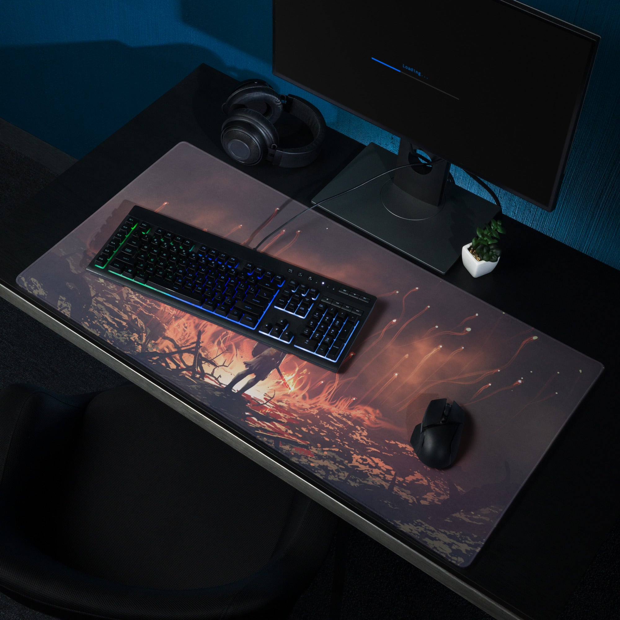Gaming Mouse Pad Black And Orange Ember Scene For Intense Gaming Setup Cinematic Digital Art