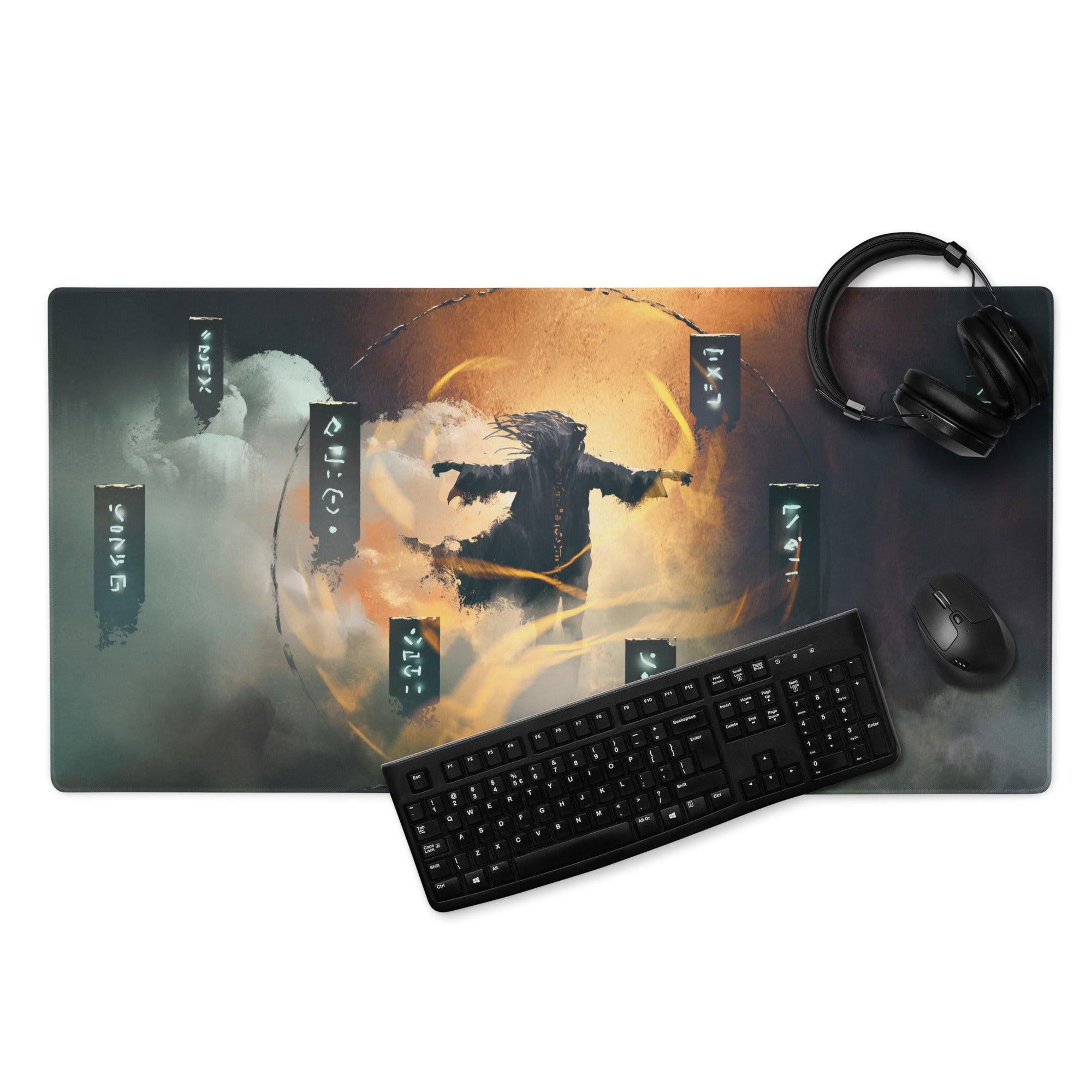 Gaming Mouse Pad Black Orange For Gaming Desk Cyberpunk Scene Digital Art With Non Slip Backing