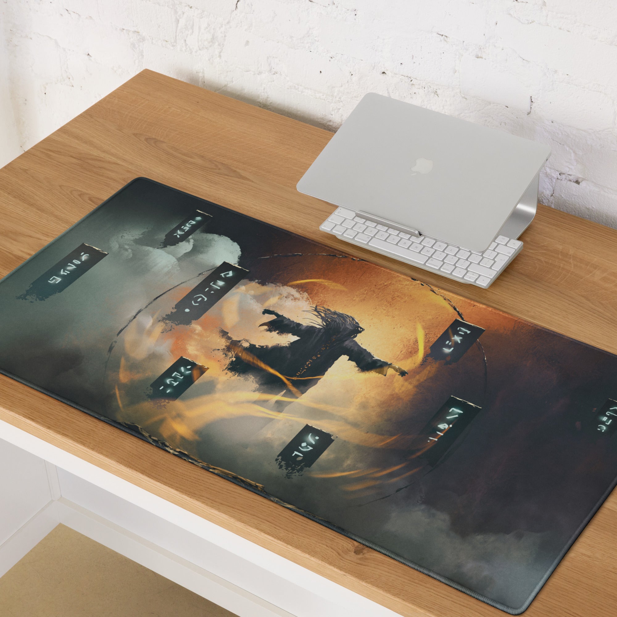 Gaming Mouse Pad Black Orange For Gaming Desk Cyberpunk Scene Digital Art With Non Slip Backing