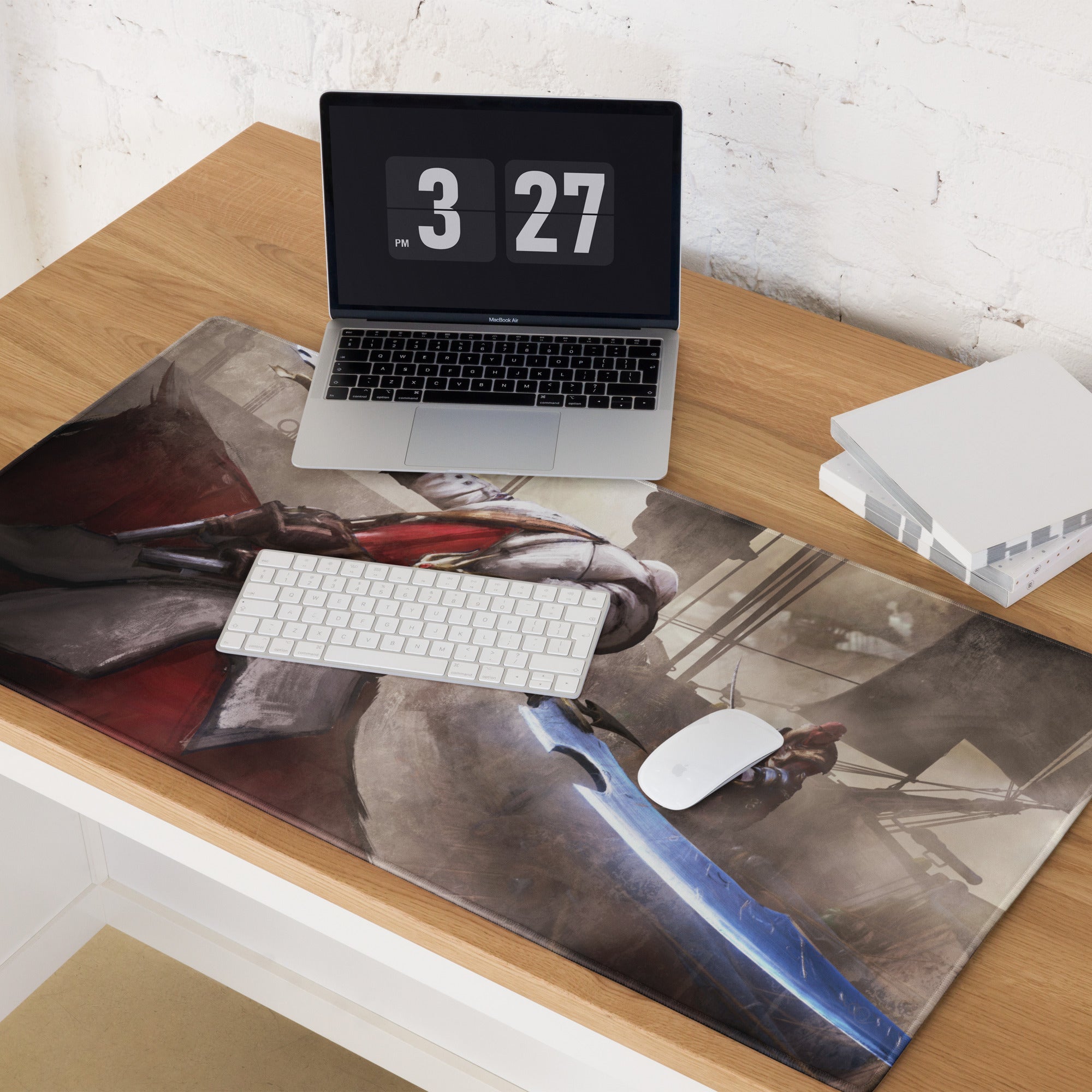 Gaming Mouse Pad Large Sepia Battle Scene for Desktop Setup, Cinematic Warrior Art, Non Slip Surface, Digital Art