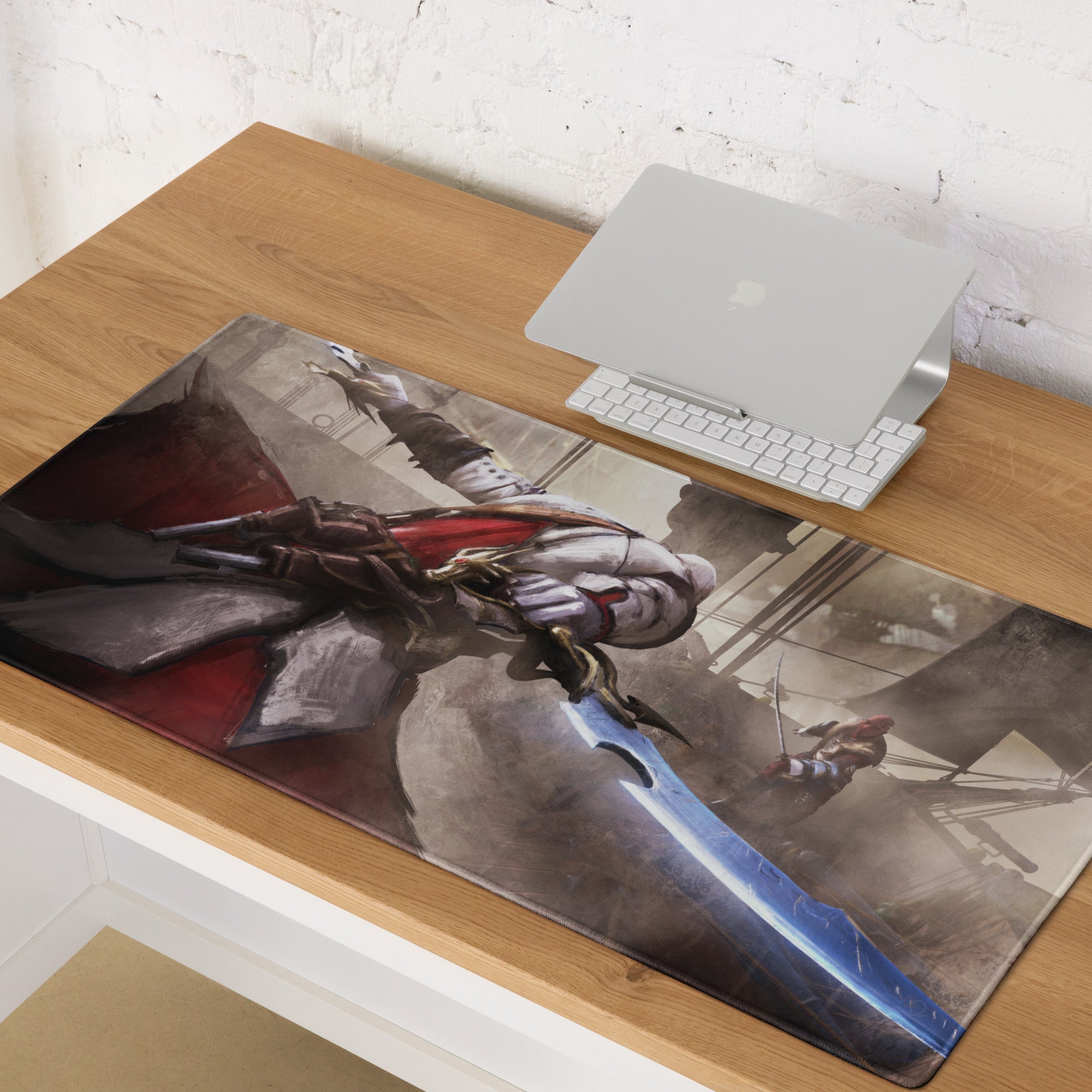 Gaming Mouse Pad Large Sepia Battle Scene for Desktop Setup, Cinematic Warrior Art, Non Slip Surface, Digital Art