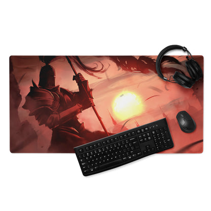 Large Gaming Mouse Pad Red Orange Sunset Battle Scene For Desk Setup Edge Stitching Non Slip Base Digital Art