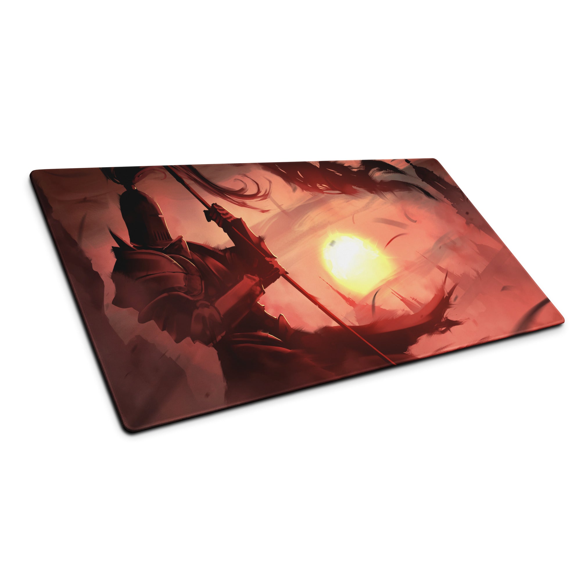 Large Gaming Mouse Pad Red Orange Sunset Battle Scene For Desk Setup Edge Stitching Non Slip Base Digital Art