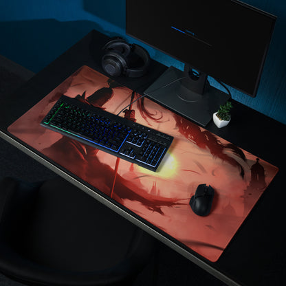 Large Gaming Mouse Pad Red Orange Sunset Battle Scene For Desk Setup Edge Stitching Non Slip Base Digital Art