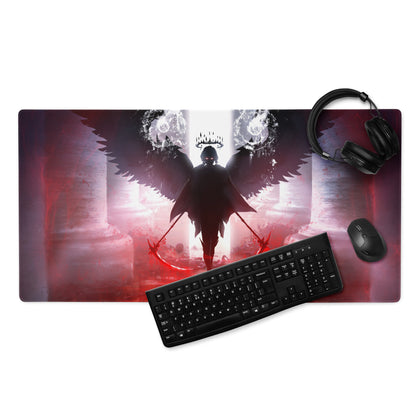 Gaming Mouse Pad Red Purple Black Winged Knight Epic Dark Fantasy Art For Gaming Desk Setup Edge Stitching Non Slip