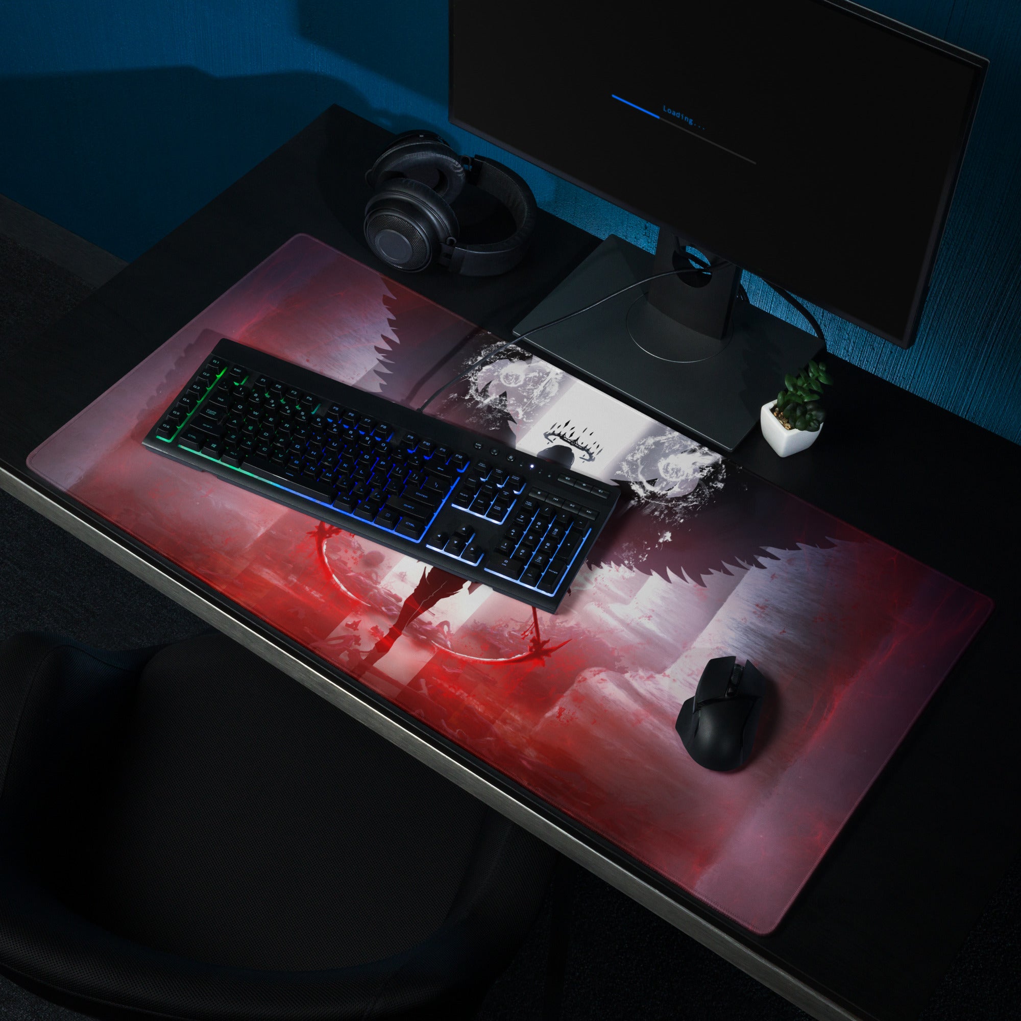 Gaming Mouse Pad Red Purple Black Winged Knight Epic Dark Fantasy Art For Gaming Desk Setup Edge Stitching Non Slip