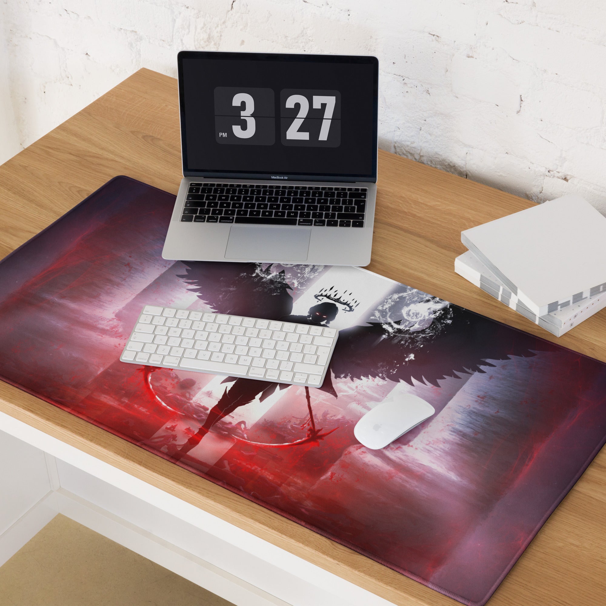 Gaming Mouse Pad Red Purple Black Winged Knight Epic Dark Fantasy Art For Gaming Desk Setup Edge Stitching Non Slip