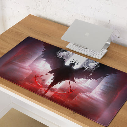 Gaming Mouse Pad Red Purple Black Winged Knight Epic Dark Fantasy Art For Gaming Desk Setup Edge Stitching Non Slip