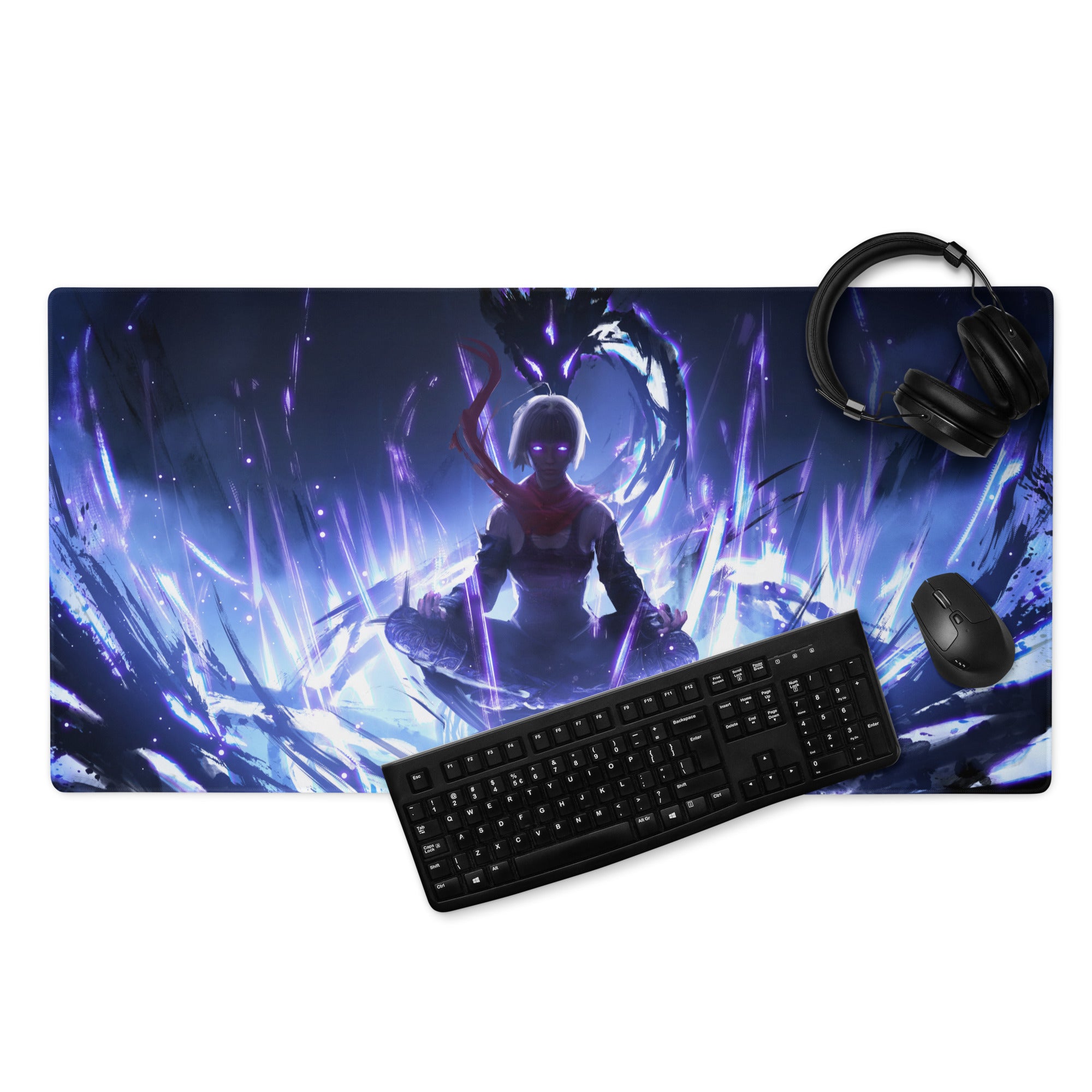 Gaming Mouse Pad Large Blue Purple Neon Aura For Gaming Desk Setup Anime Cyberpunk Art