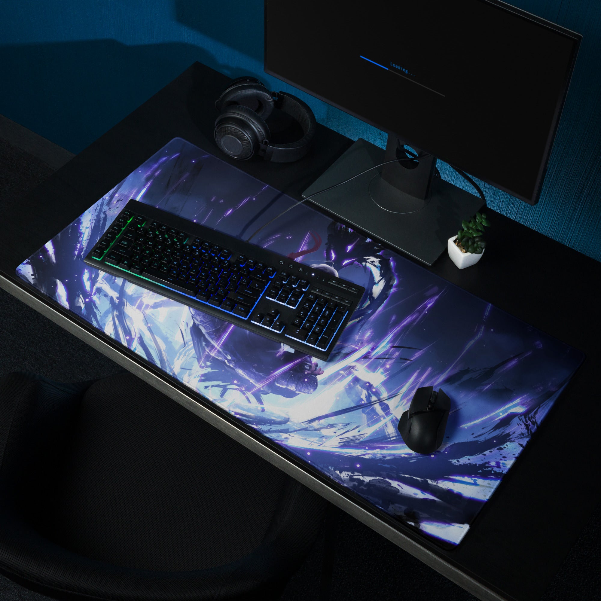 Gaming Mouse Pad Large Blue Purple Neon Aura For Gaming Desk Setup Anime Cyberpunk Art