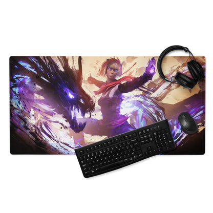 Gaming Mouse Pad Large Size Purple And Blue Abstract Battle Art For PC Desk Non Slip Backing Edge Stitching