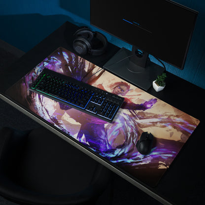 Gaming Mouse Pad Large Size Purple And Blue Abstract Battle Art For PC Desk Non Slip Backing Edge Stitching