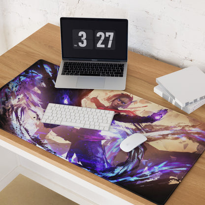 Gaming Mouse Pad Large Size Purple And Blue Abstract Battle Art For PC Desk Non Slip Backing Edge Stitching
