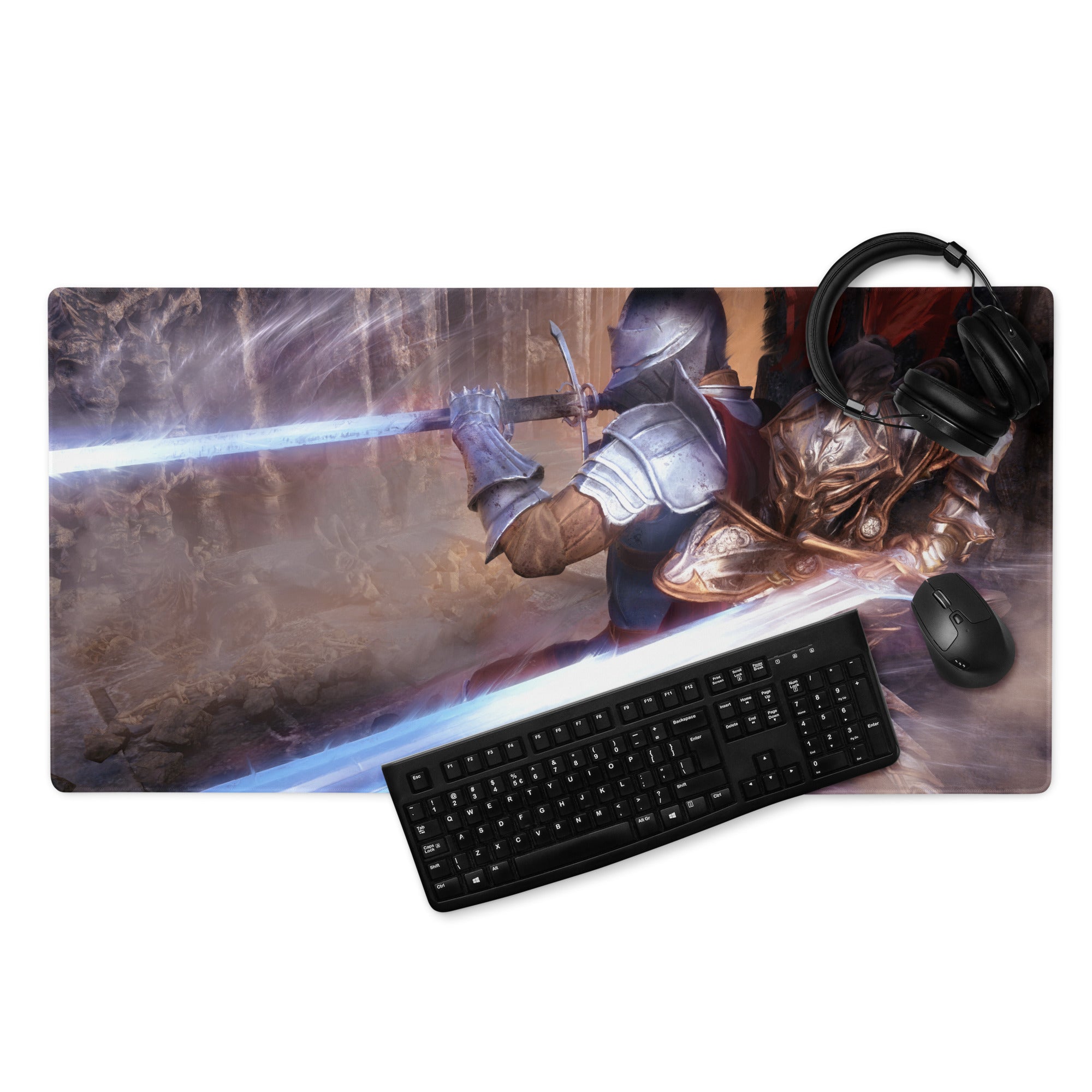 Knight Battle Fantasy Gaming Mouse Pad Blue Purple Tones for Gaming Desk Epic Painterly Artwork