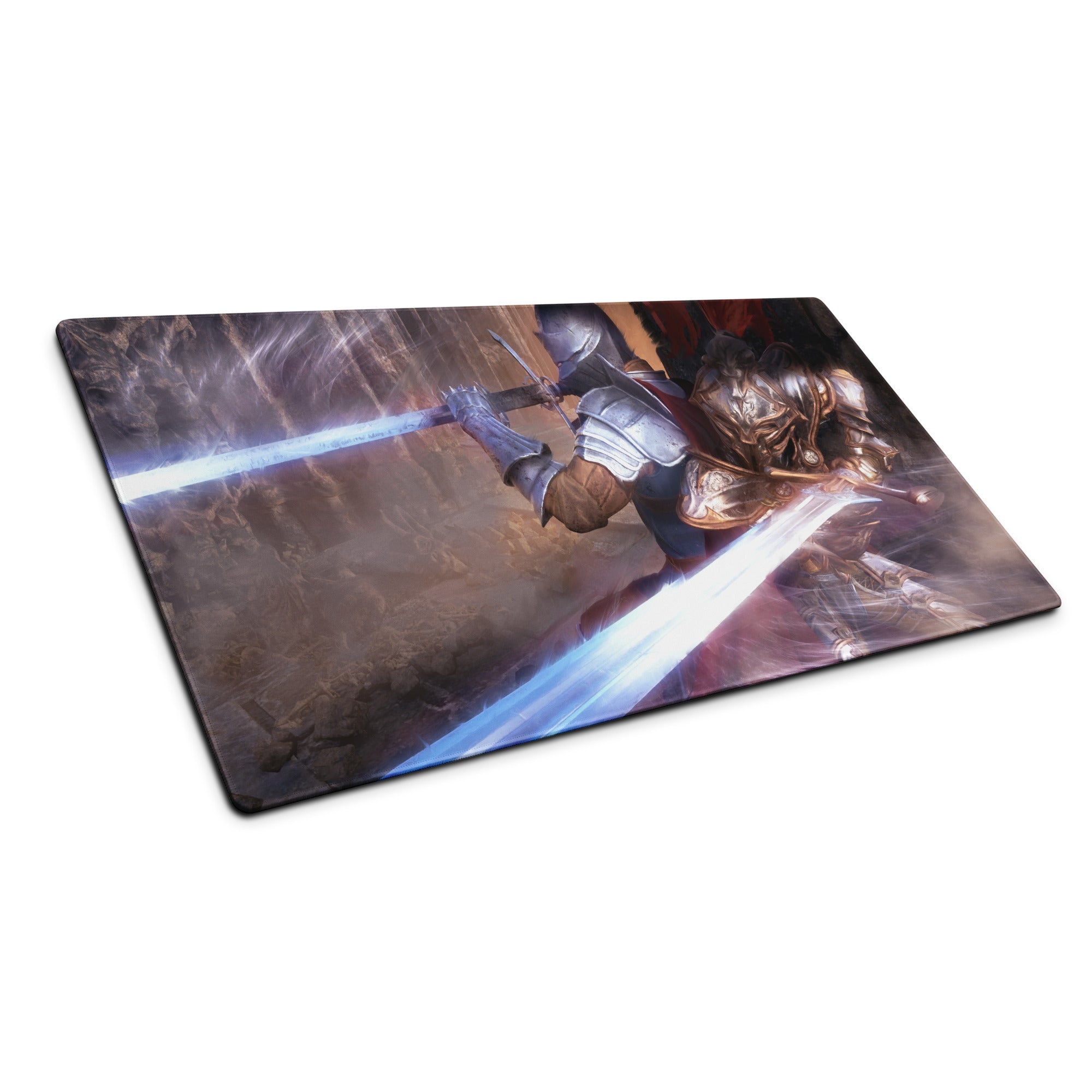 Knight Battle Fantasy Gaming Mouse Pad Blue Purple Tones for Gaming Desk Epic Painterly Artwork