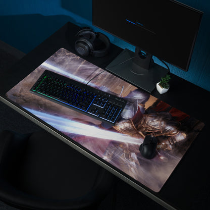 Knight Battle Fantasy Gaming Mouse Pad Blue Purple Tones for Gaming Desk Epic Painterly Artwork