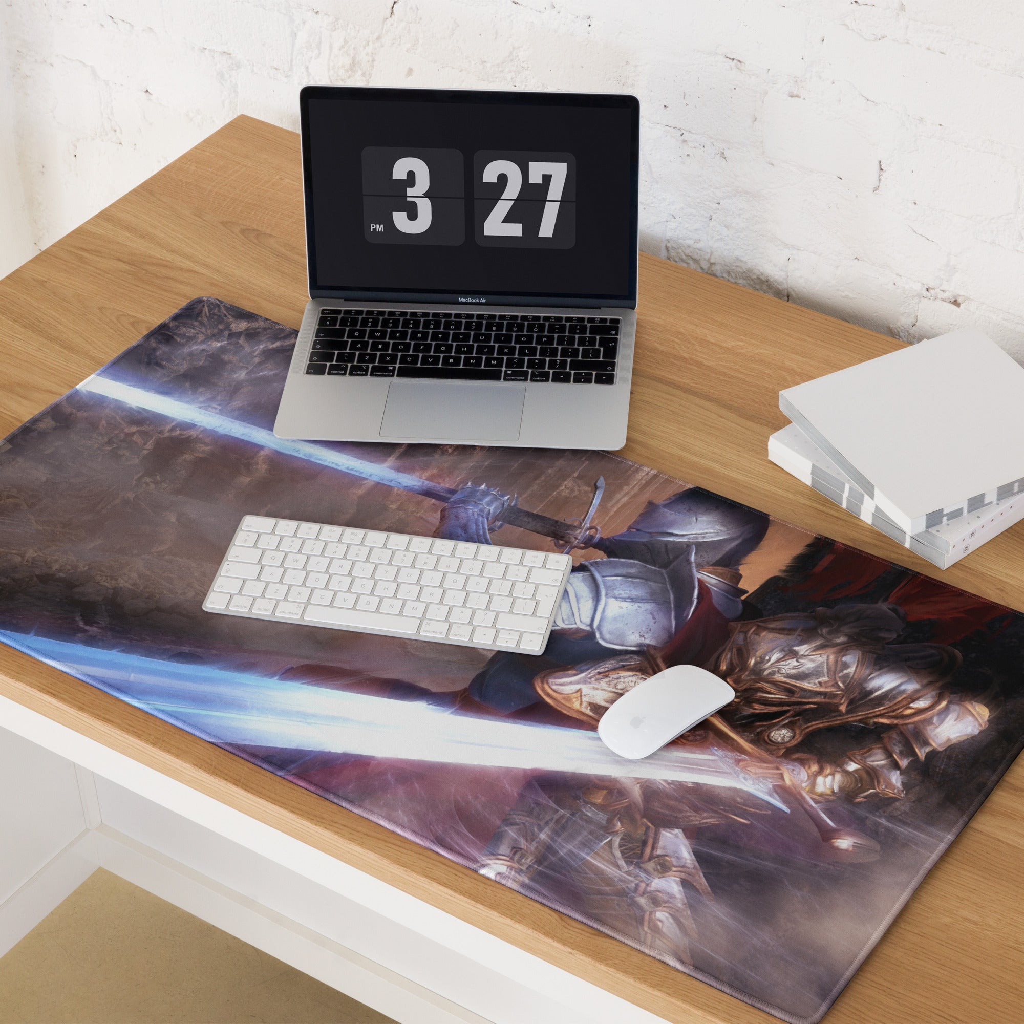 Knight Battle Fantasy Gaming Mouse Pad Blue Purple Tones for Gaming Desk Epic Painterly Artwork