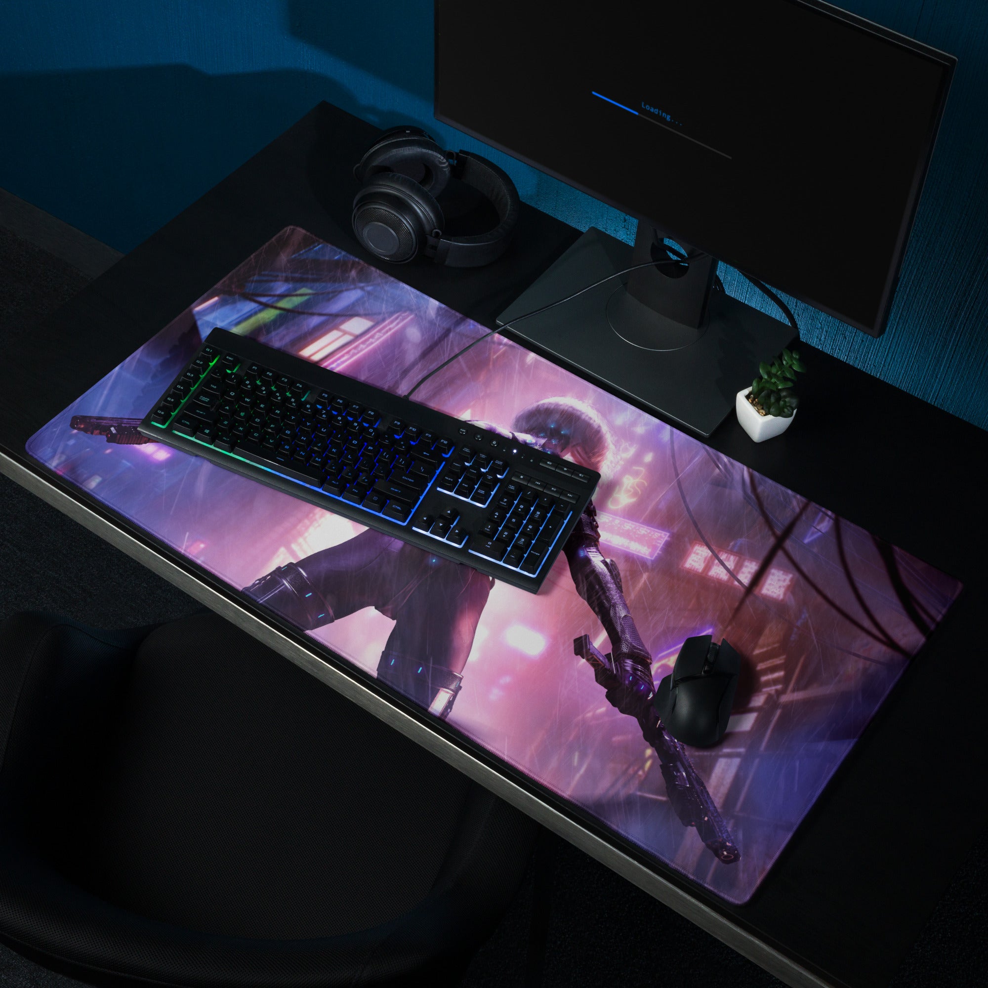 Gaming Mouse Pad Neon Pink Purple Blue Cyberpunk City Desk Mat For Gaming Setup Pro