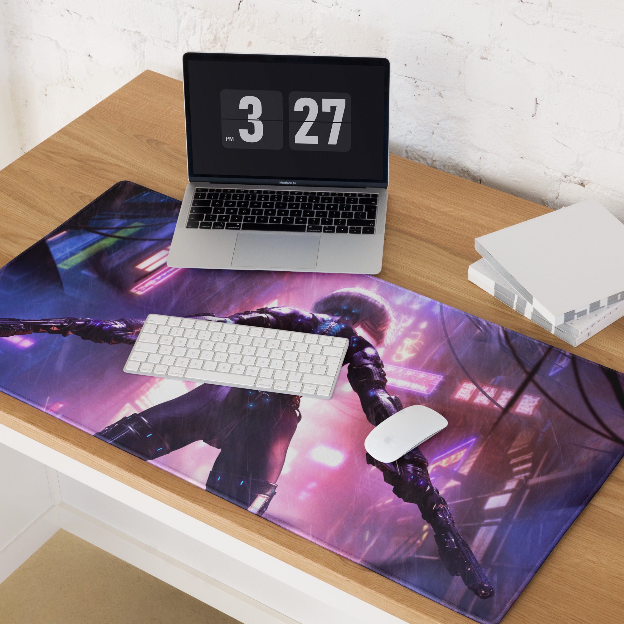 Gaming Mouse Pad Neon Pink Purple Blue Cyberpunk City Desk Mat For Gaming Setup Pro