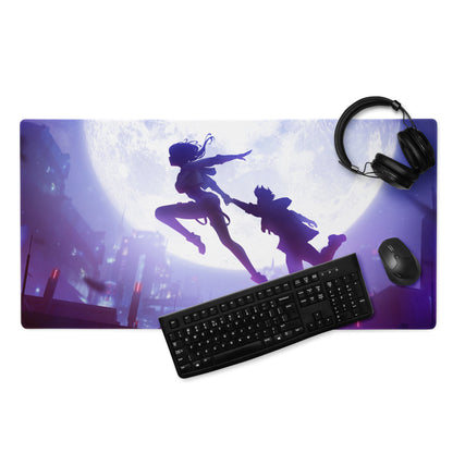 Purple Blue Gaming Mouse Pad Large Size For Desk Setup Non Slip Base Anime Silhouette Art