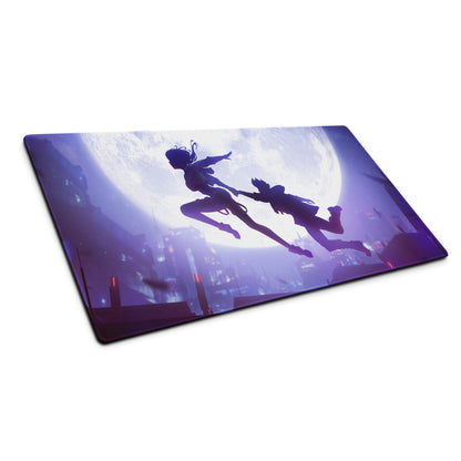 Purple Blue Gaming Mouse Pad Large Size For Desk Setup Non Slip Base Anime Silhouette Art