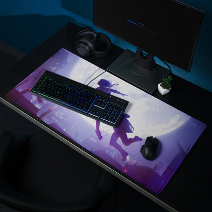 Purple Blue Gaming Mouse Pad Large Size For Desk Setup Non Slip Base Anime Silhouette Art