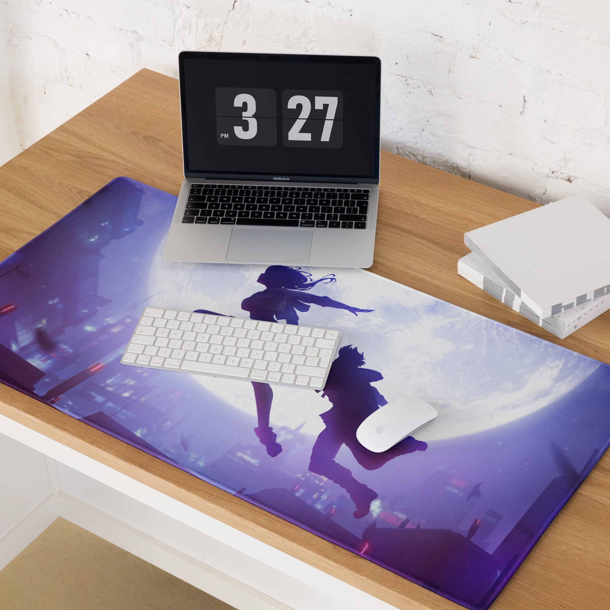 Purple Blue Gaming Mouse Pad Large Size For Desk Setup Non Slip Base Anime Silhouette Art
