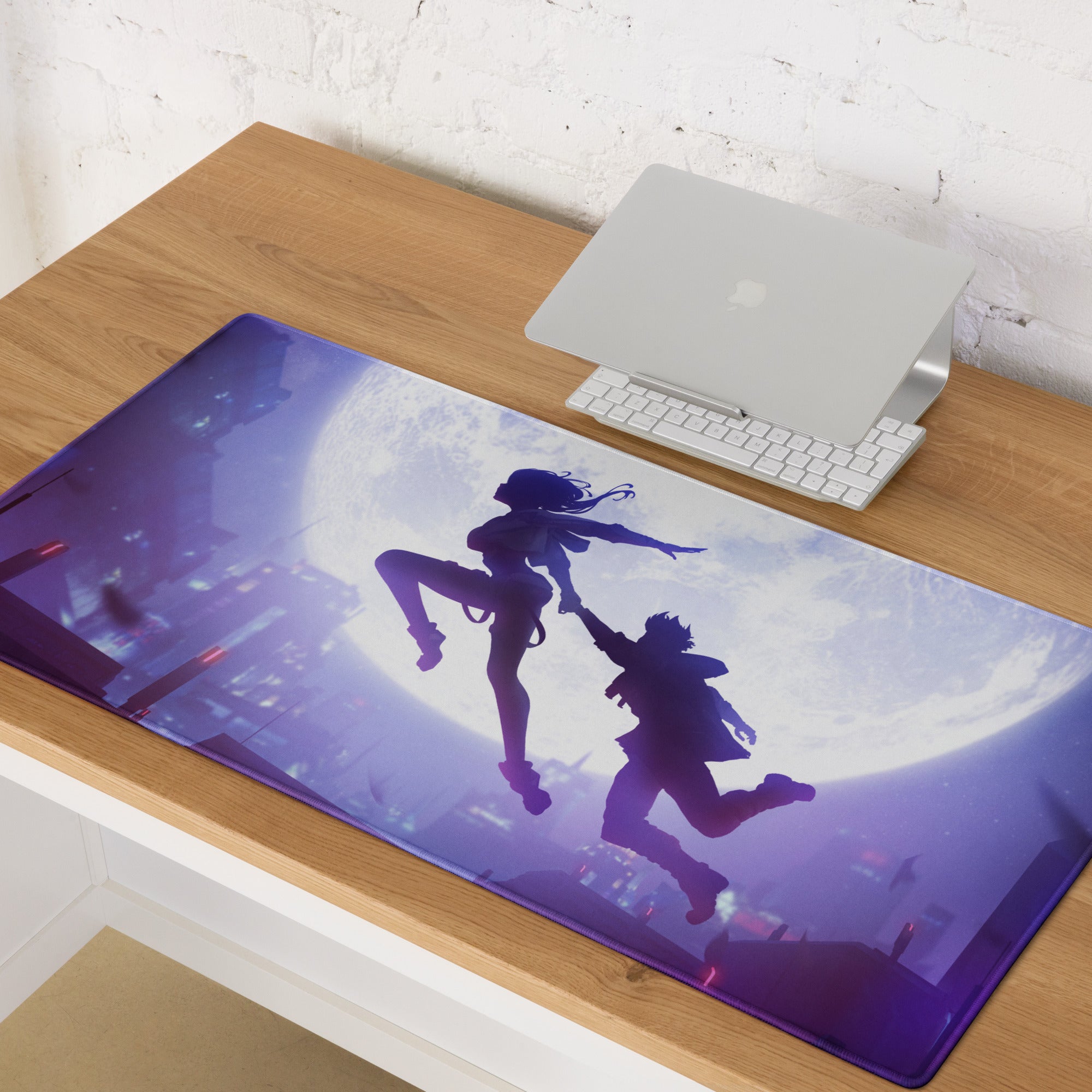 Purple Blue Gaming Mouse Pad Large Size For Desk Setup Non Slip Base Anime Silhouette Art